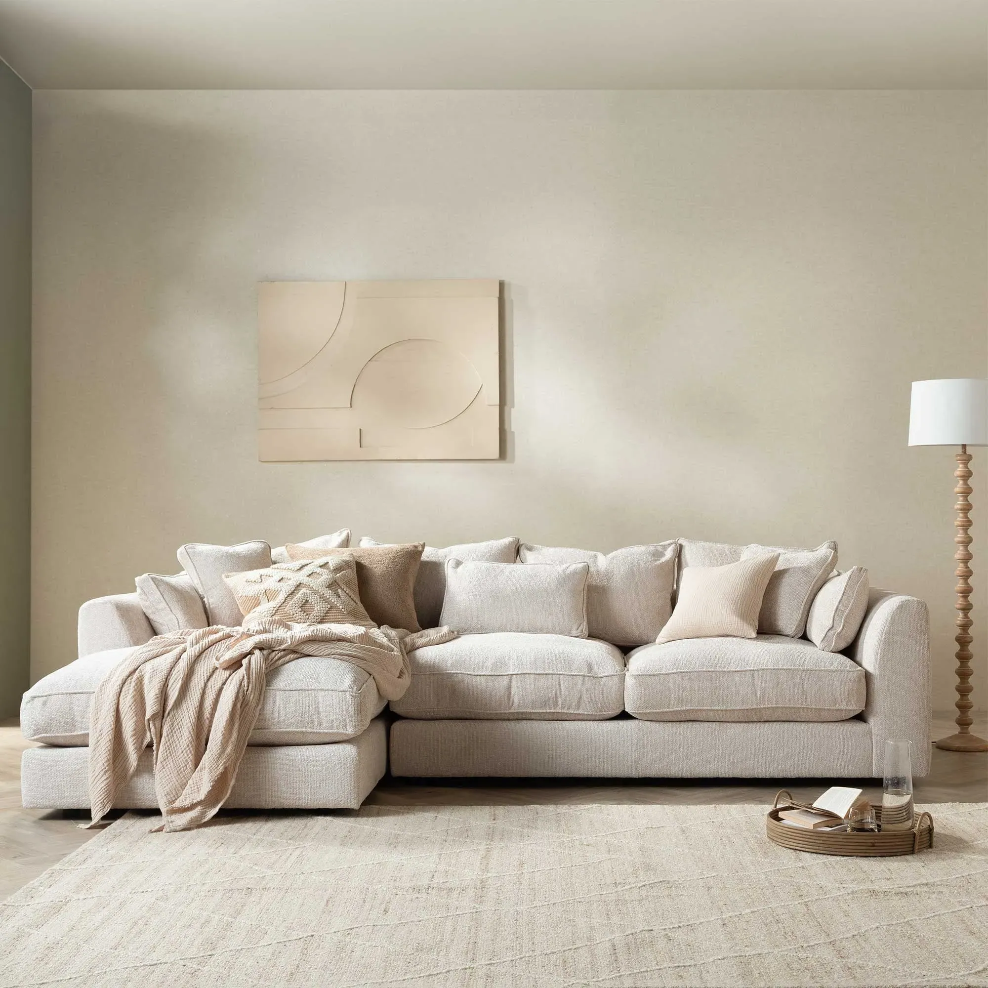 Harrington Large Chaise Corner Sofa Right - Neutral, Fabric