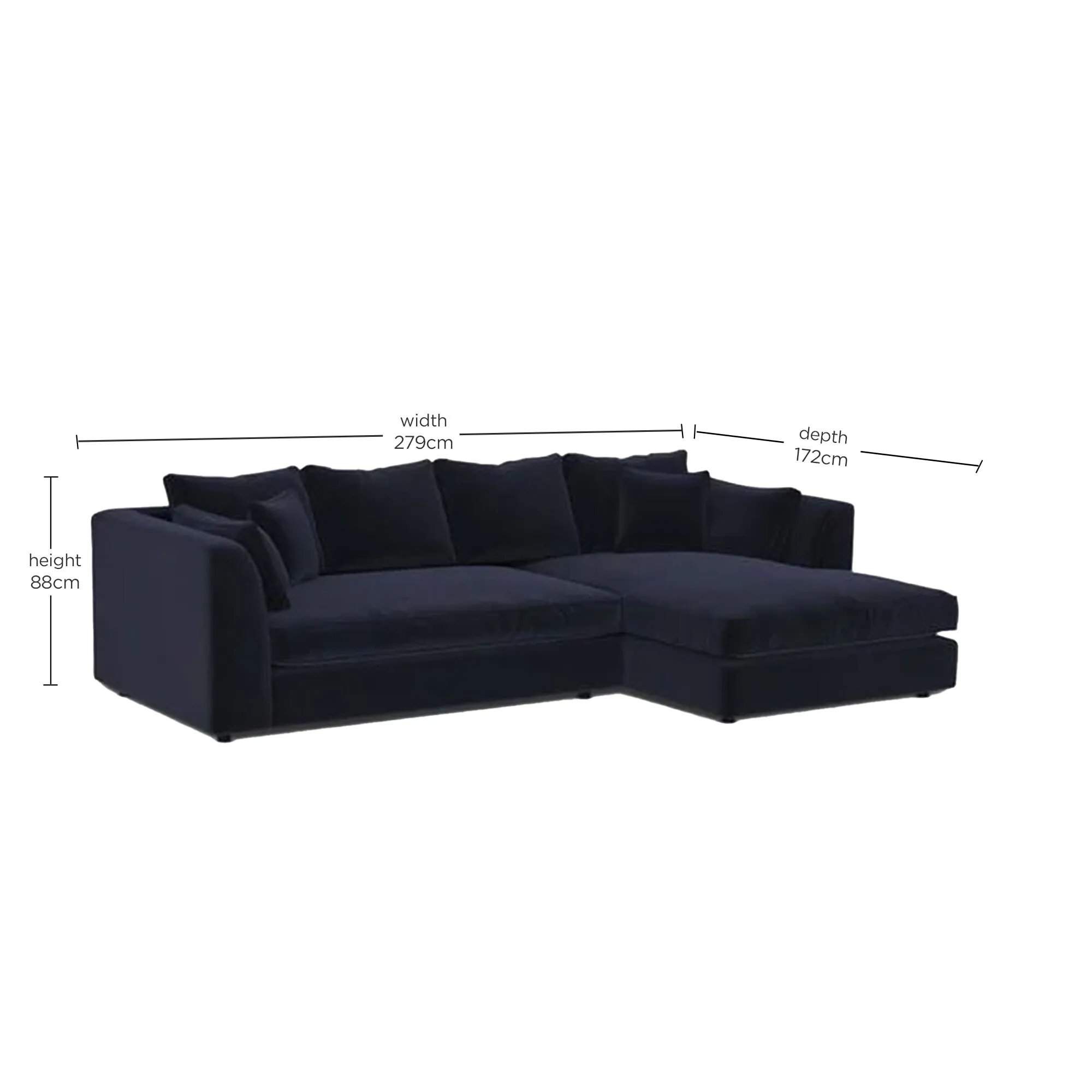 Harrington Small Chaise Corner Sofa Right - Navy, Fabric