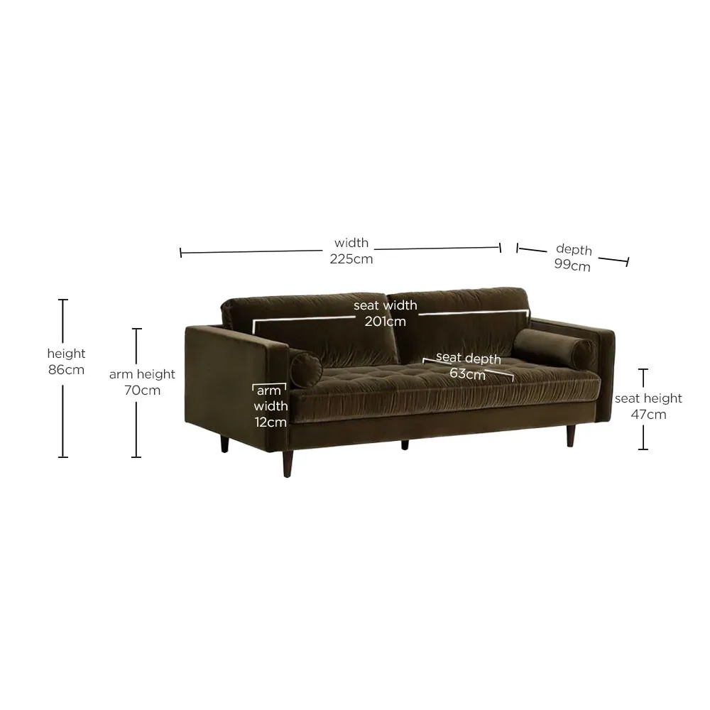Hemingway 3-Seater Sofa - Green, Velvet