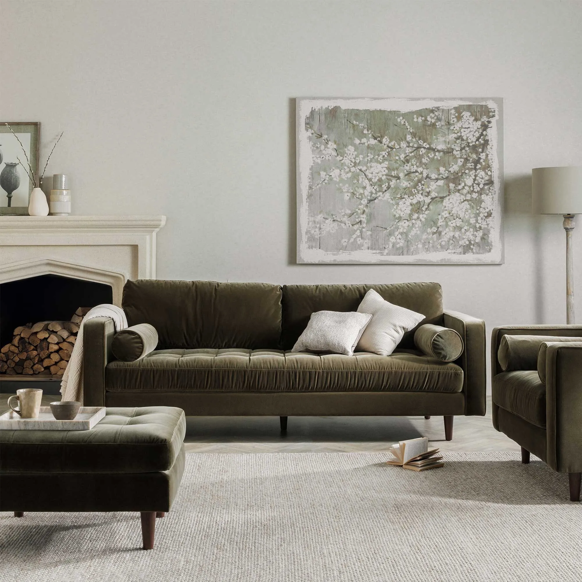 Hemingway 3-Seater Sofa - Green, Velvet