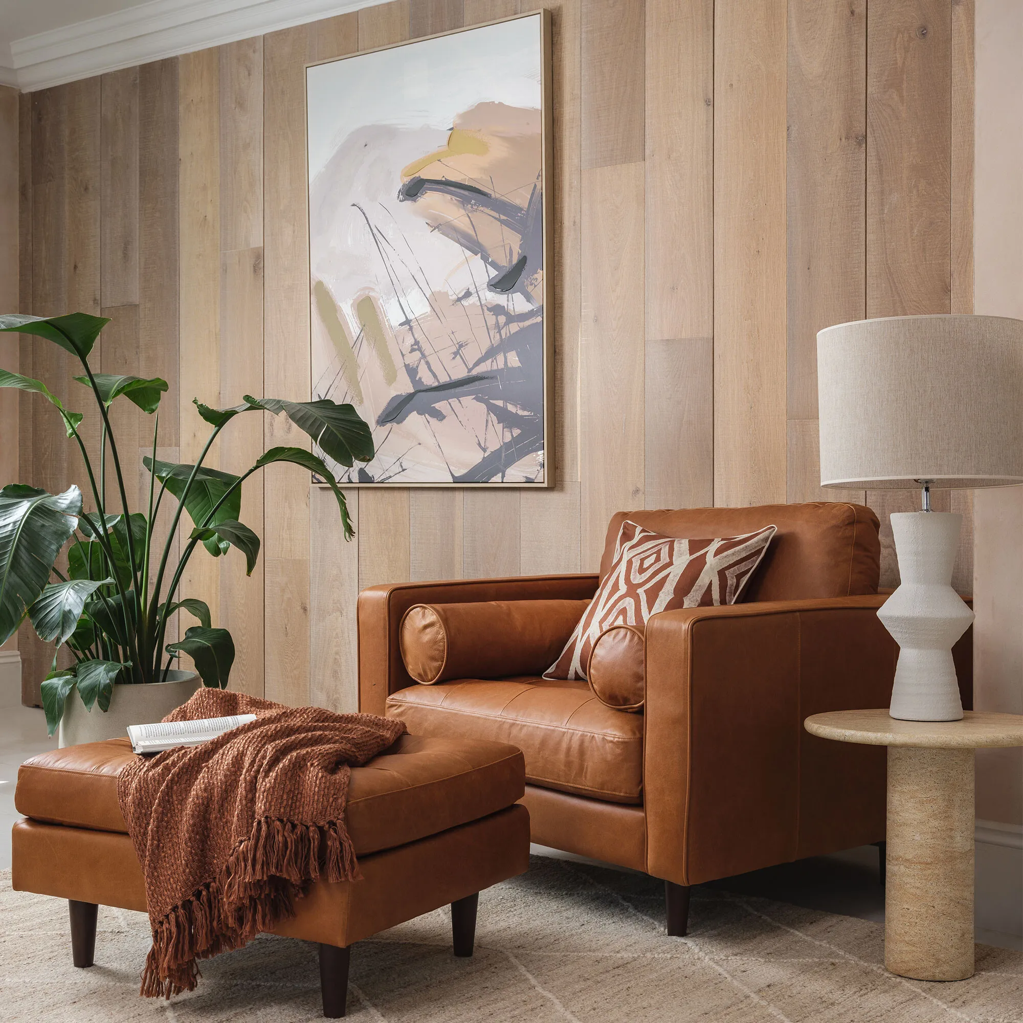 Hemingway Ottoman - Brown, Leather