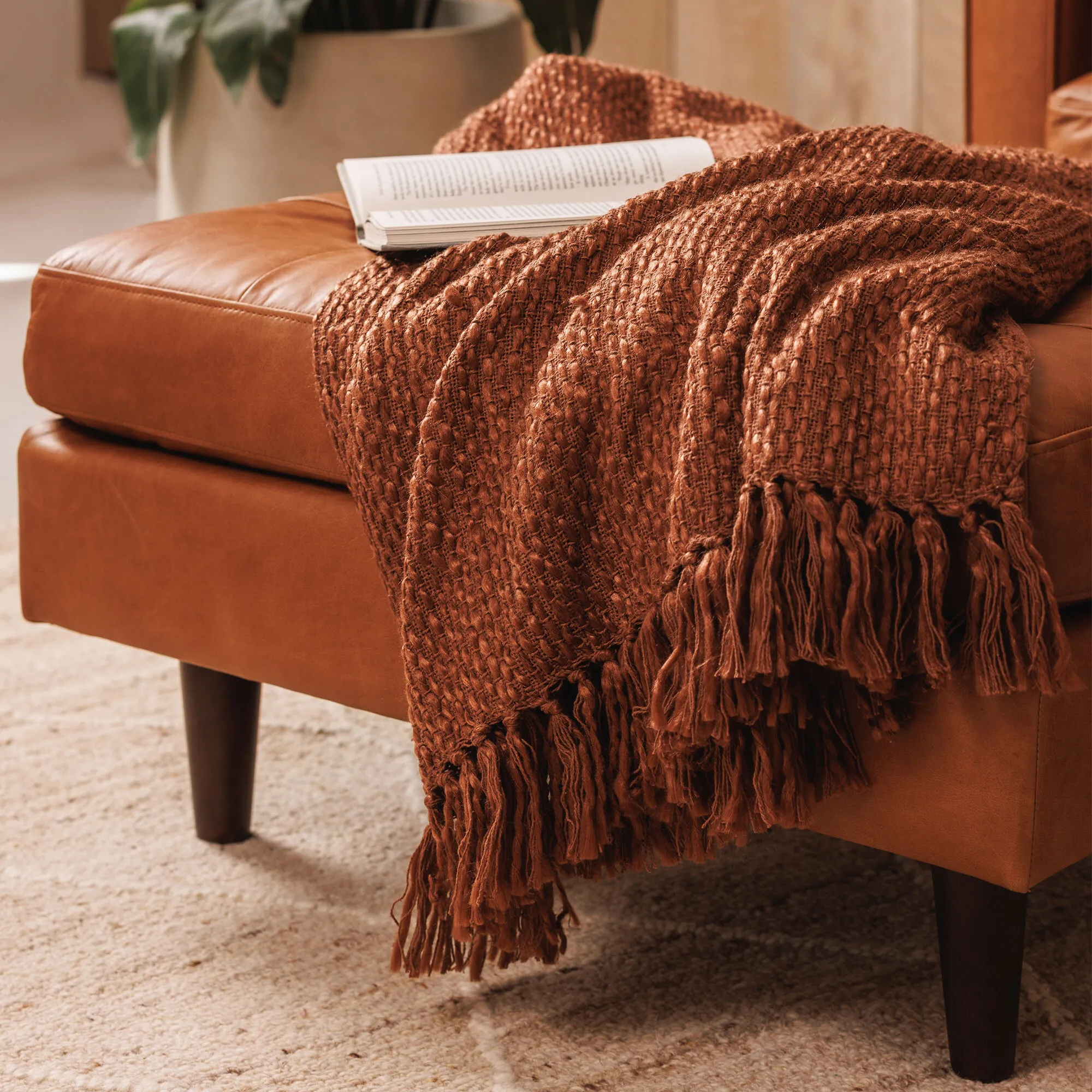 Hemingway Ottoman - Brown, Leather