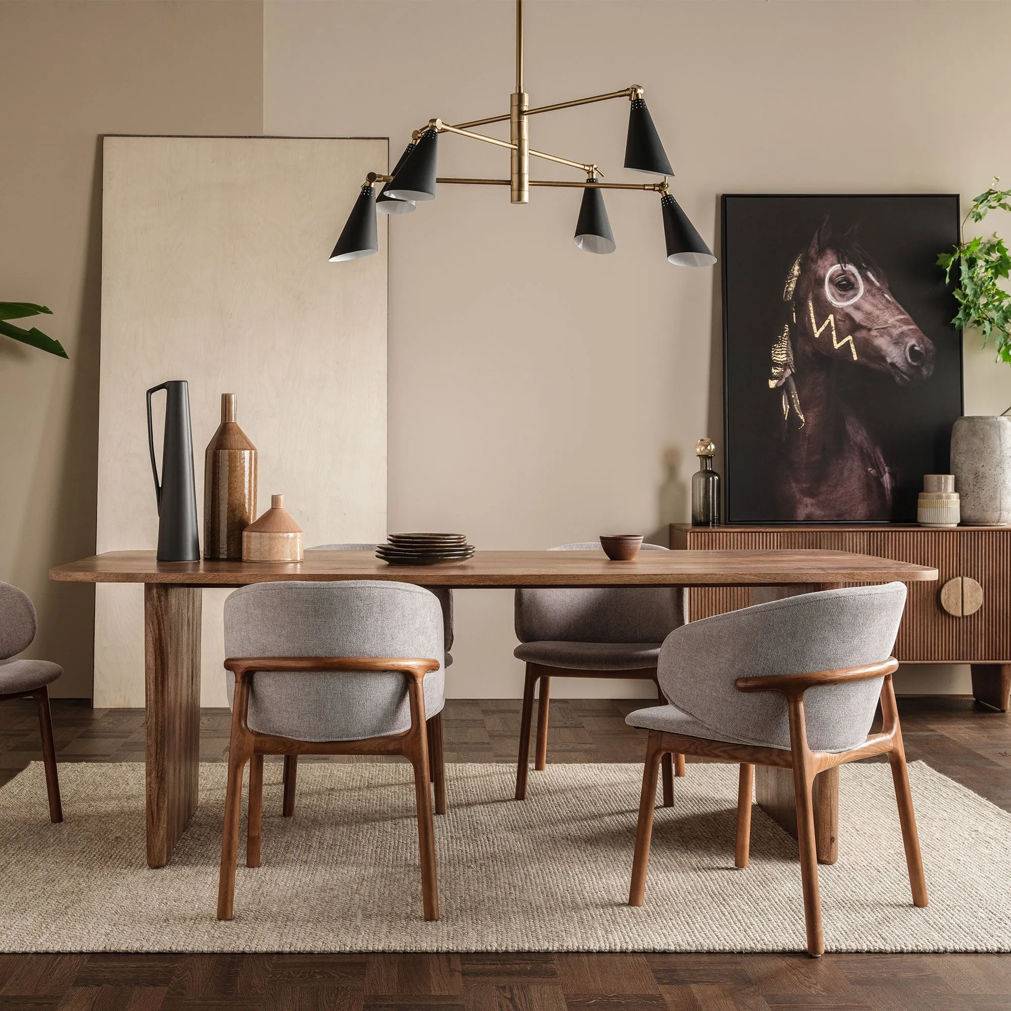 Horse Square Canvas Print - Brown, Pine Wood