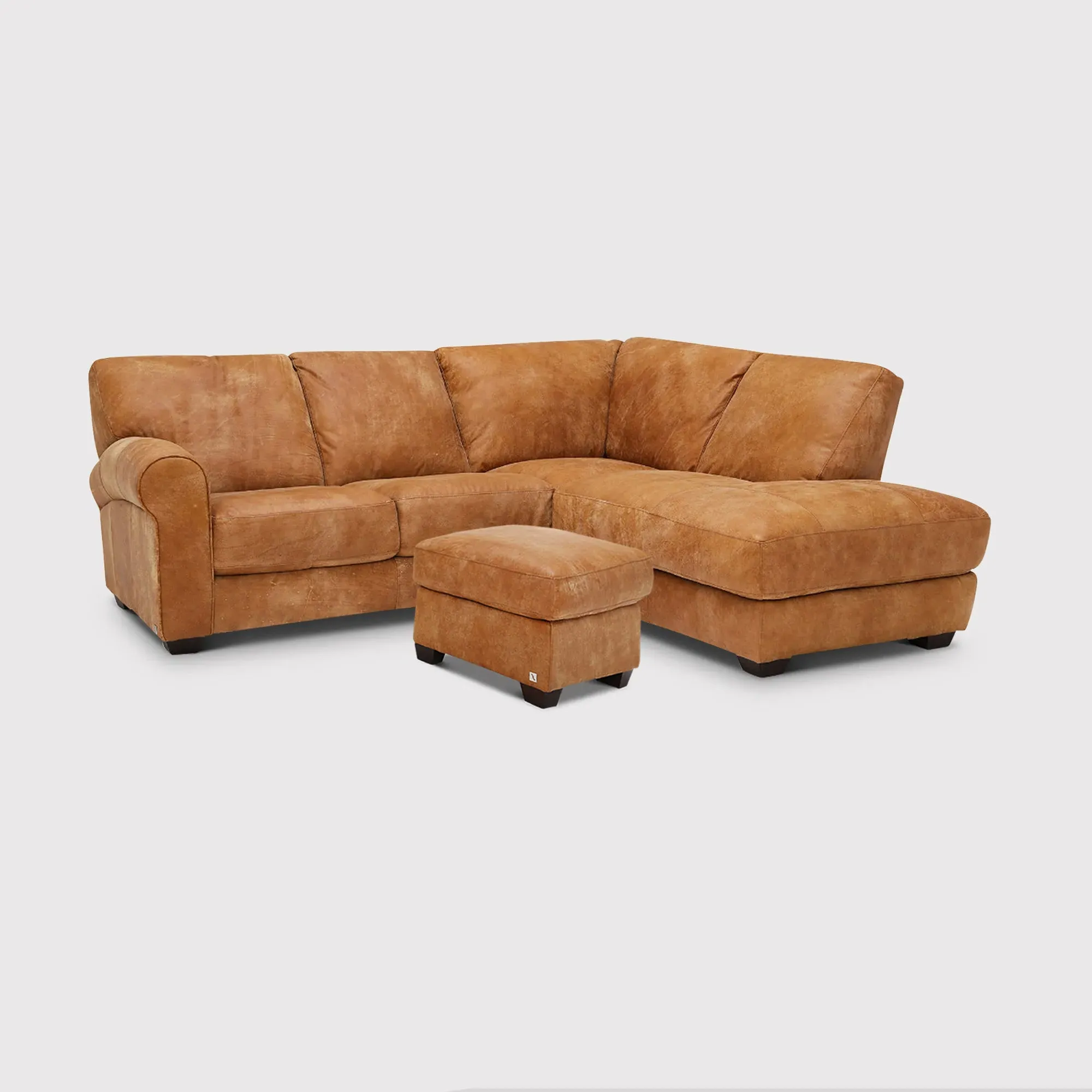 Houston Corner Chaise Sofa with Footstool - Brown, Leather image