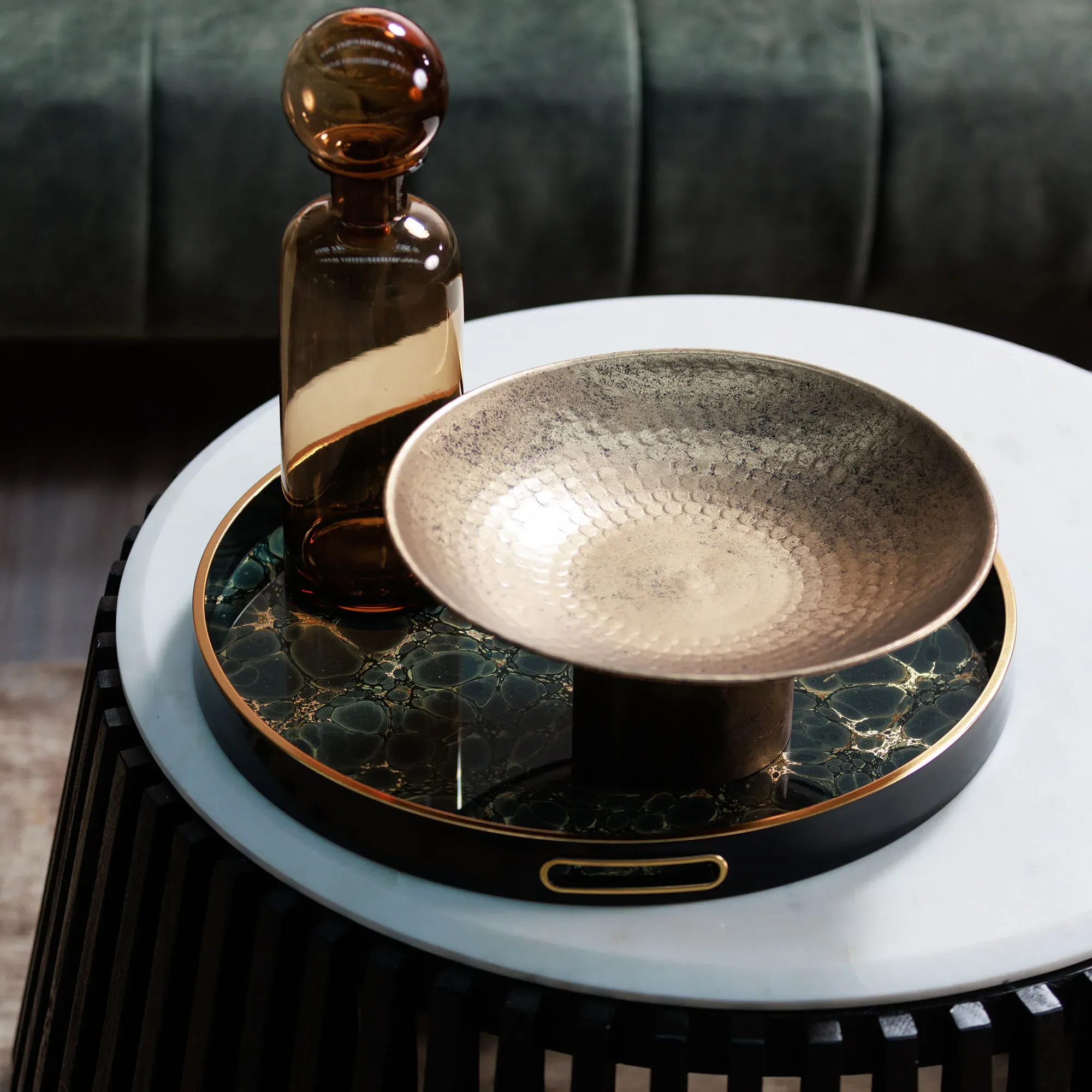 Indigo Marbled Tray - Blue, Plastic