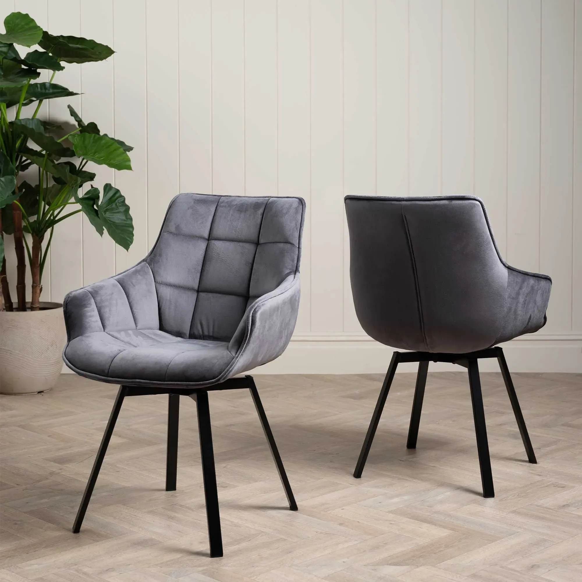 Jasper Swivel Dining Chair - Grey, Velvet