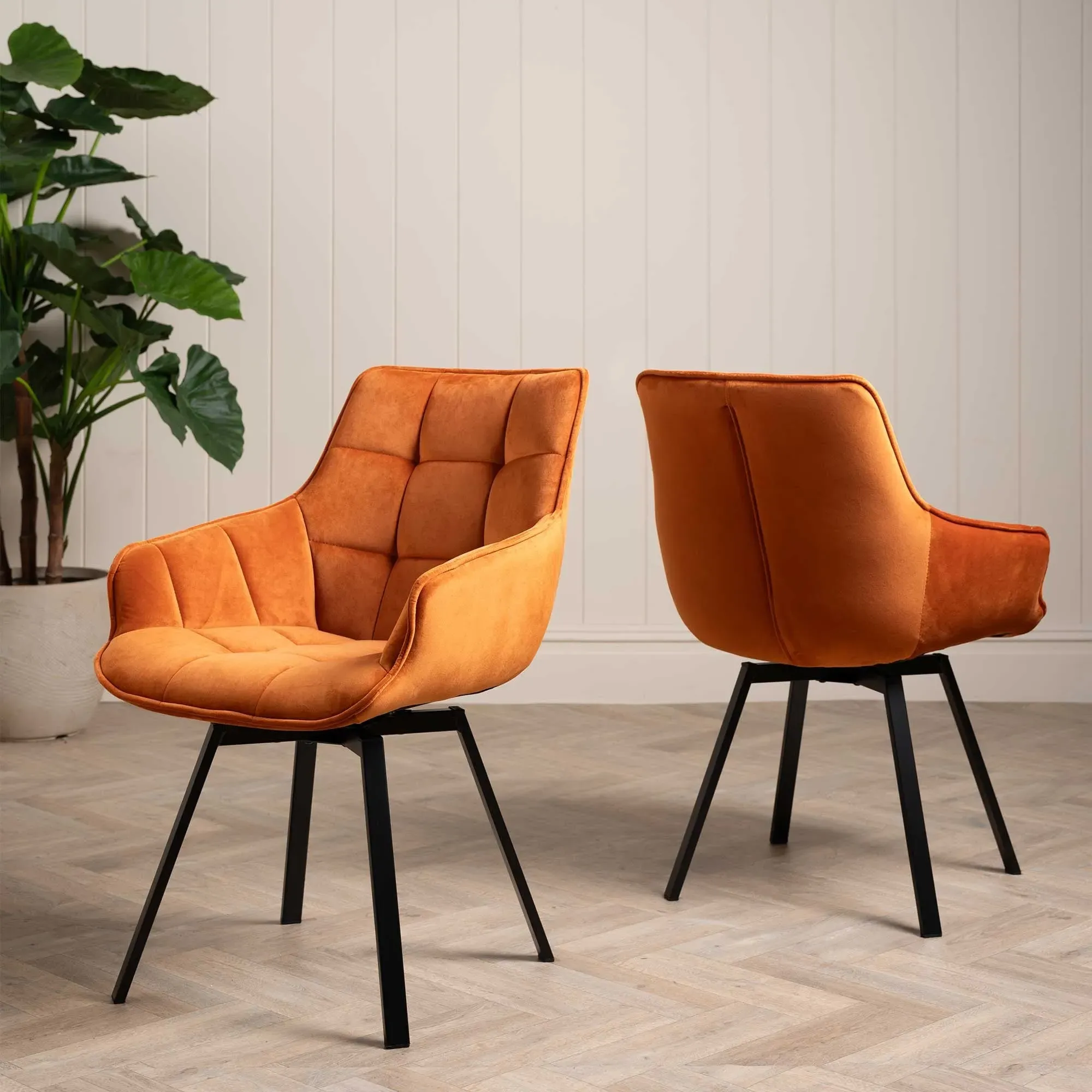 Jasper Swivel Dining Chair - Orange, Velvet