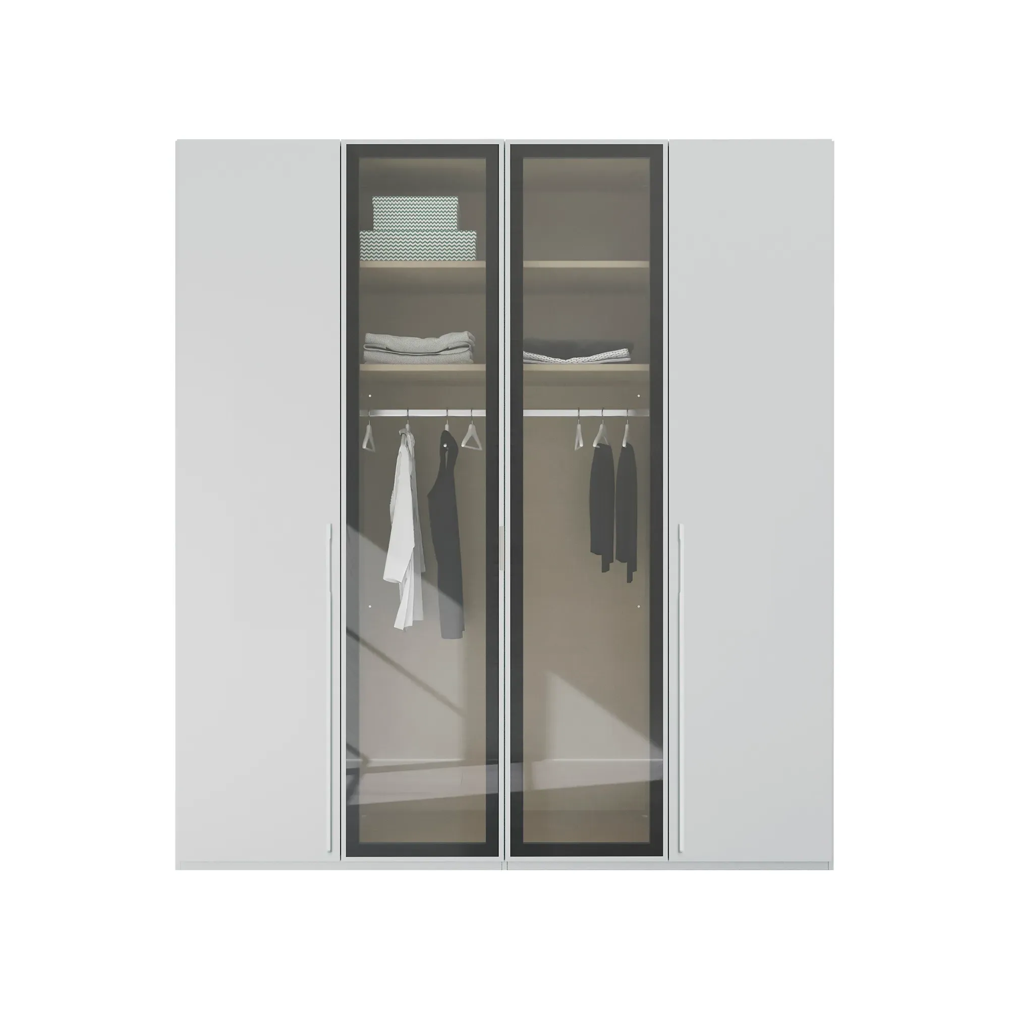 Kacey 4 Door Wardrobe with Glass Doors - Grey, Wood