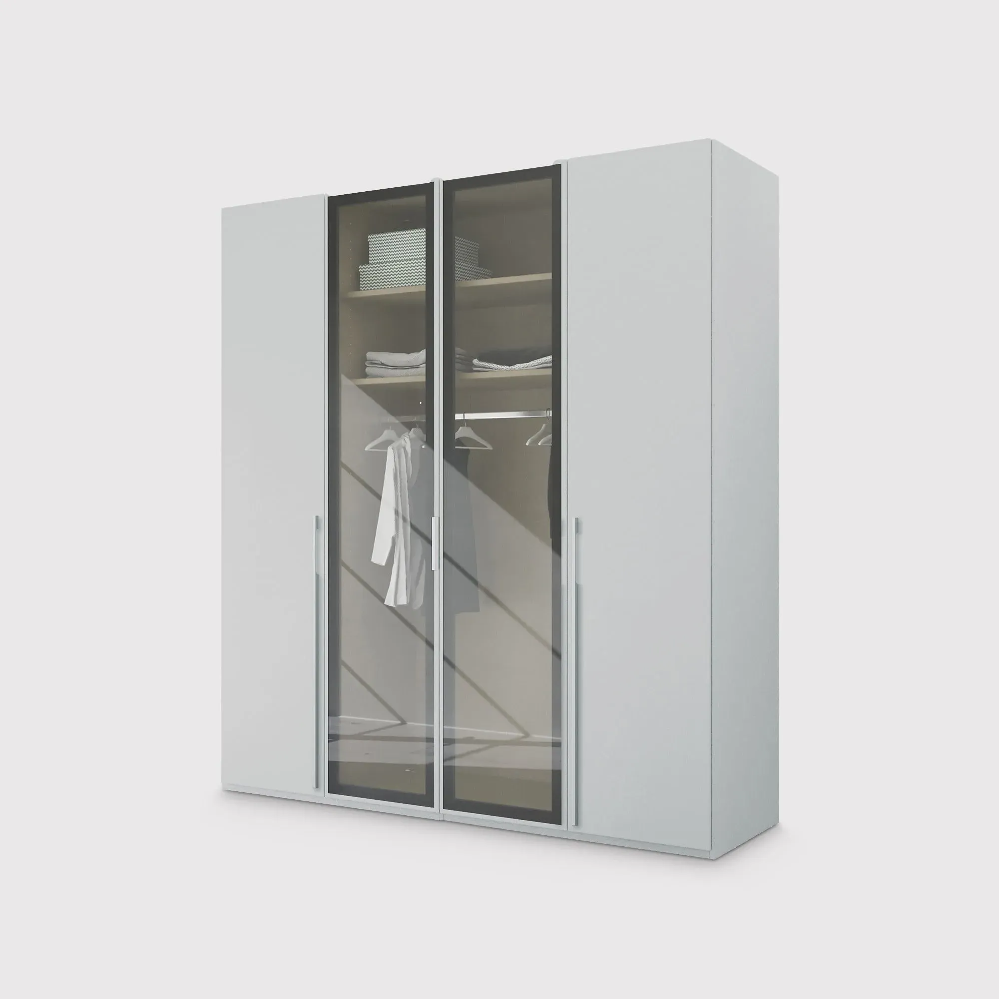 Kacey 4 Door Wardrobe with Glass Doors - Grey, Wood