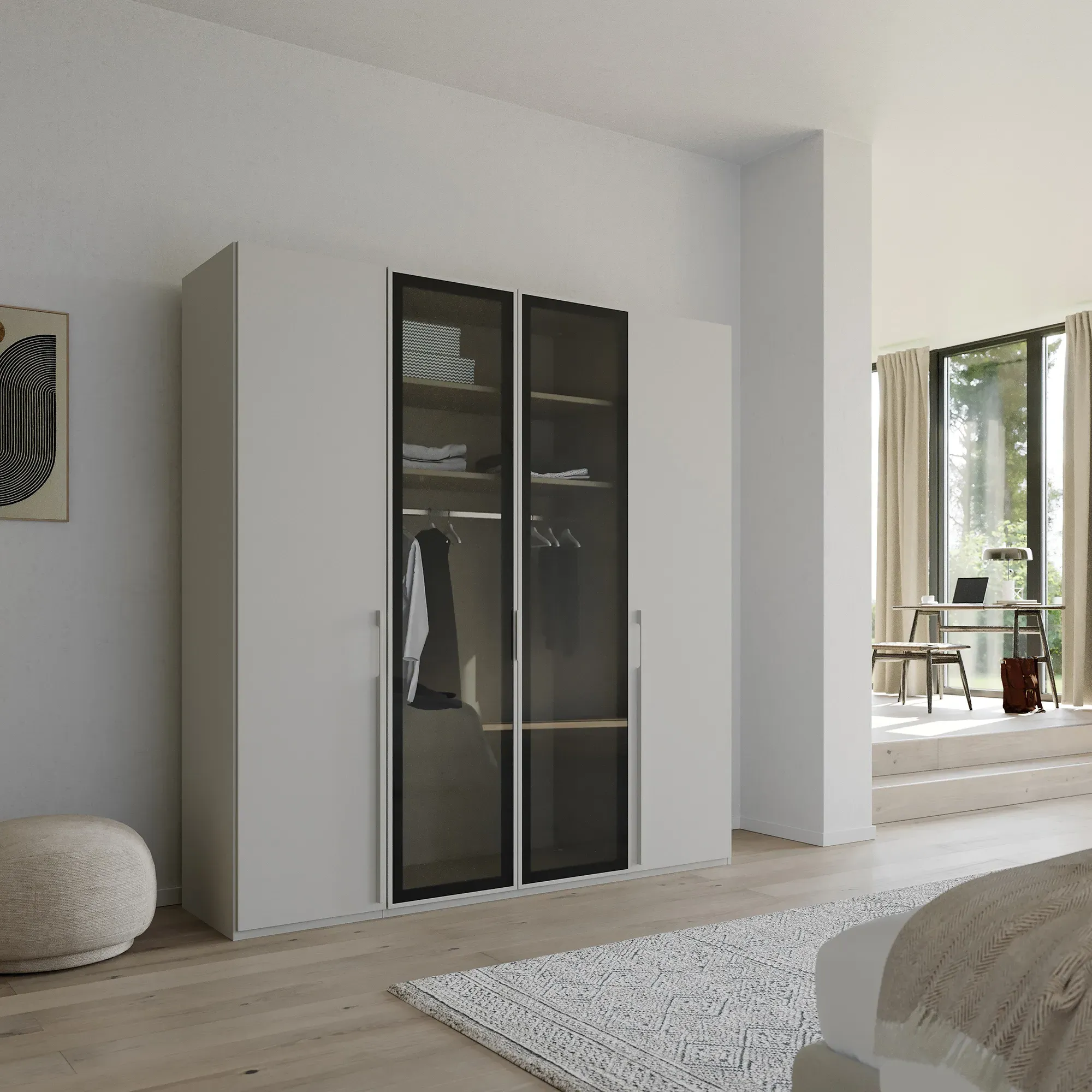 Kacey 4 Door Wardrobe with Glass Doors - Grey, Wood