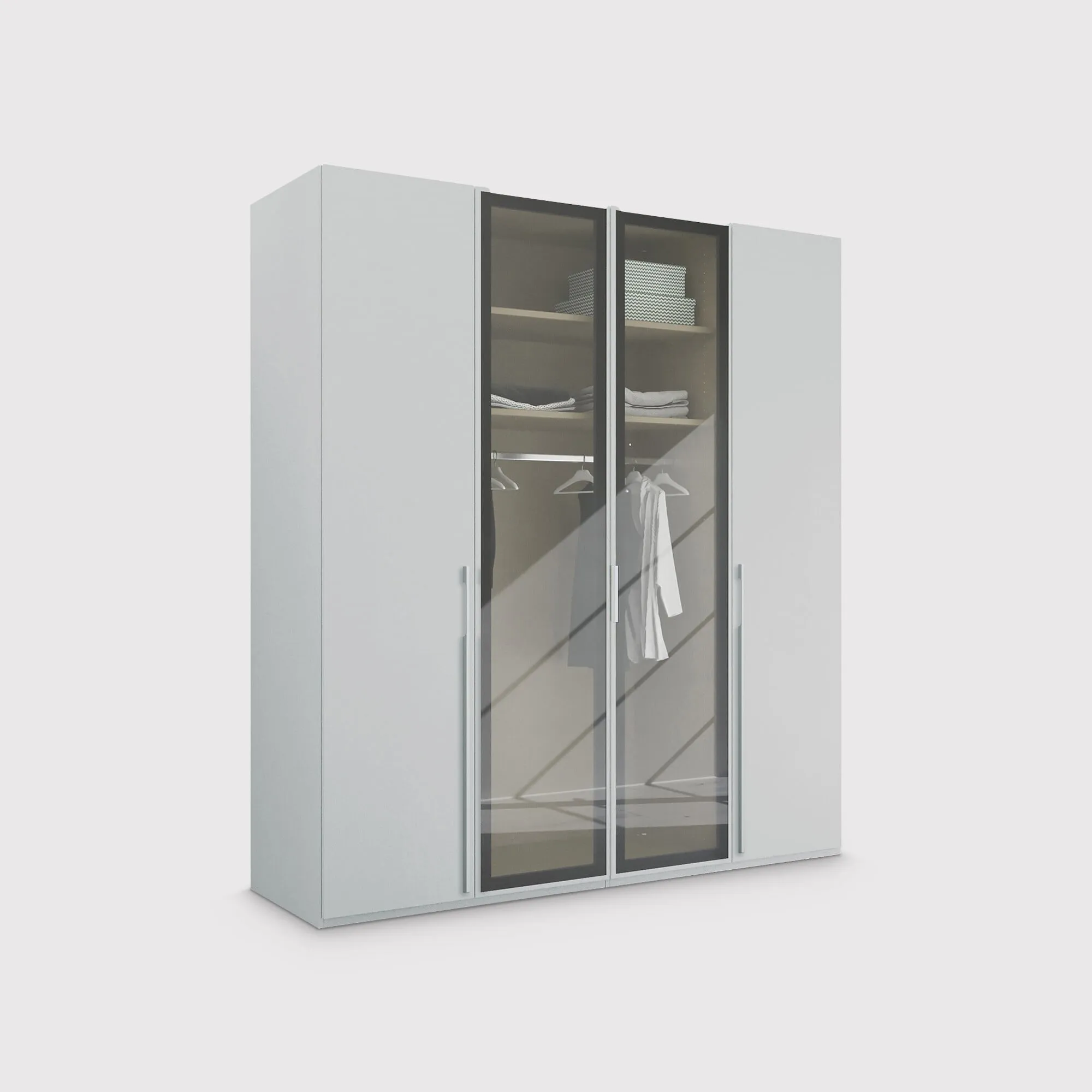 Kacey 4 Door Wardrobe with Glass Doors - Grey, Wood