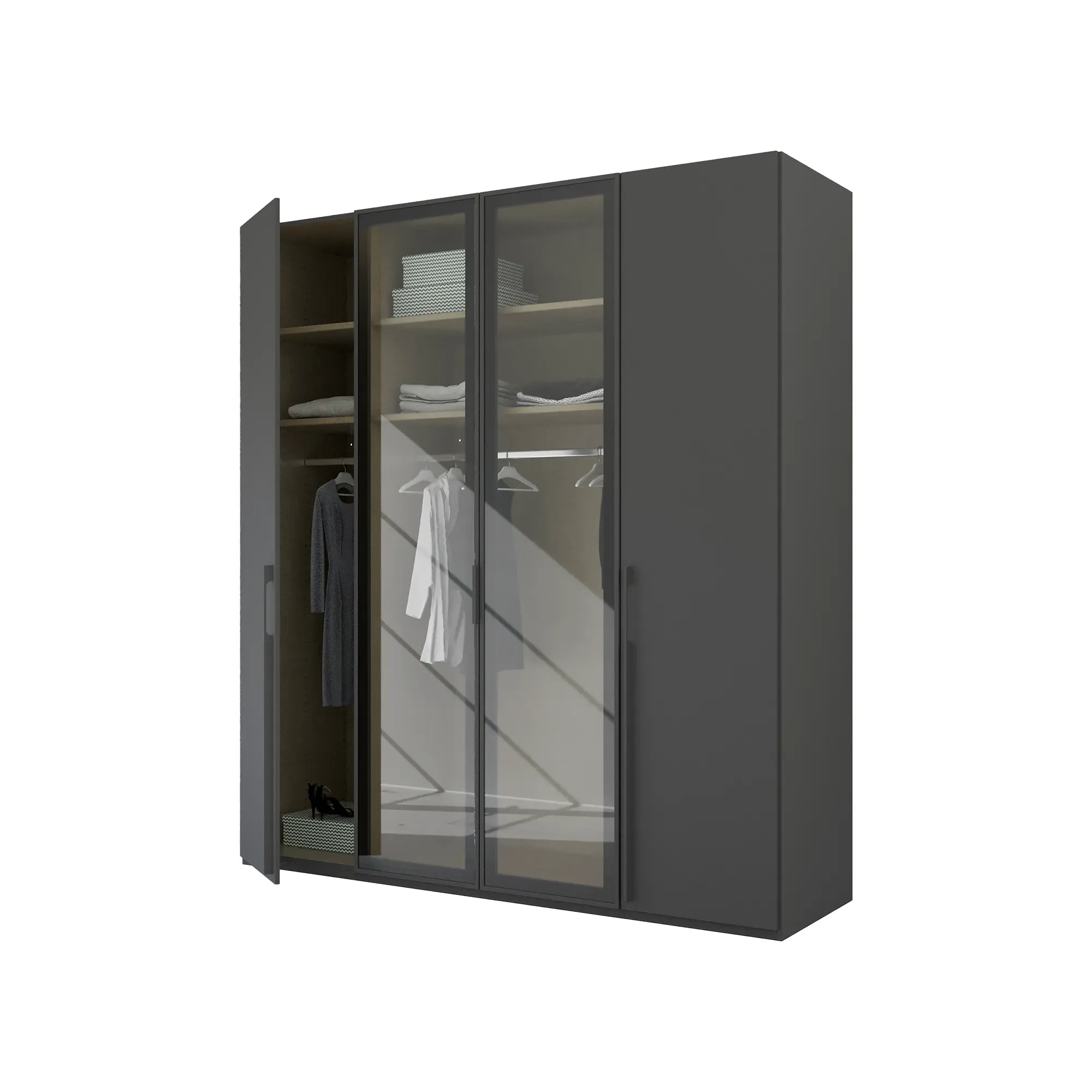 Kacey 4 Door Wardrobe with Glass Doors - Grey, Wood