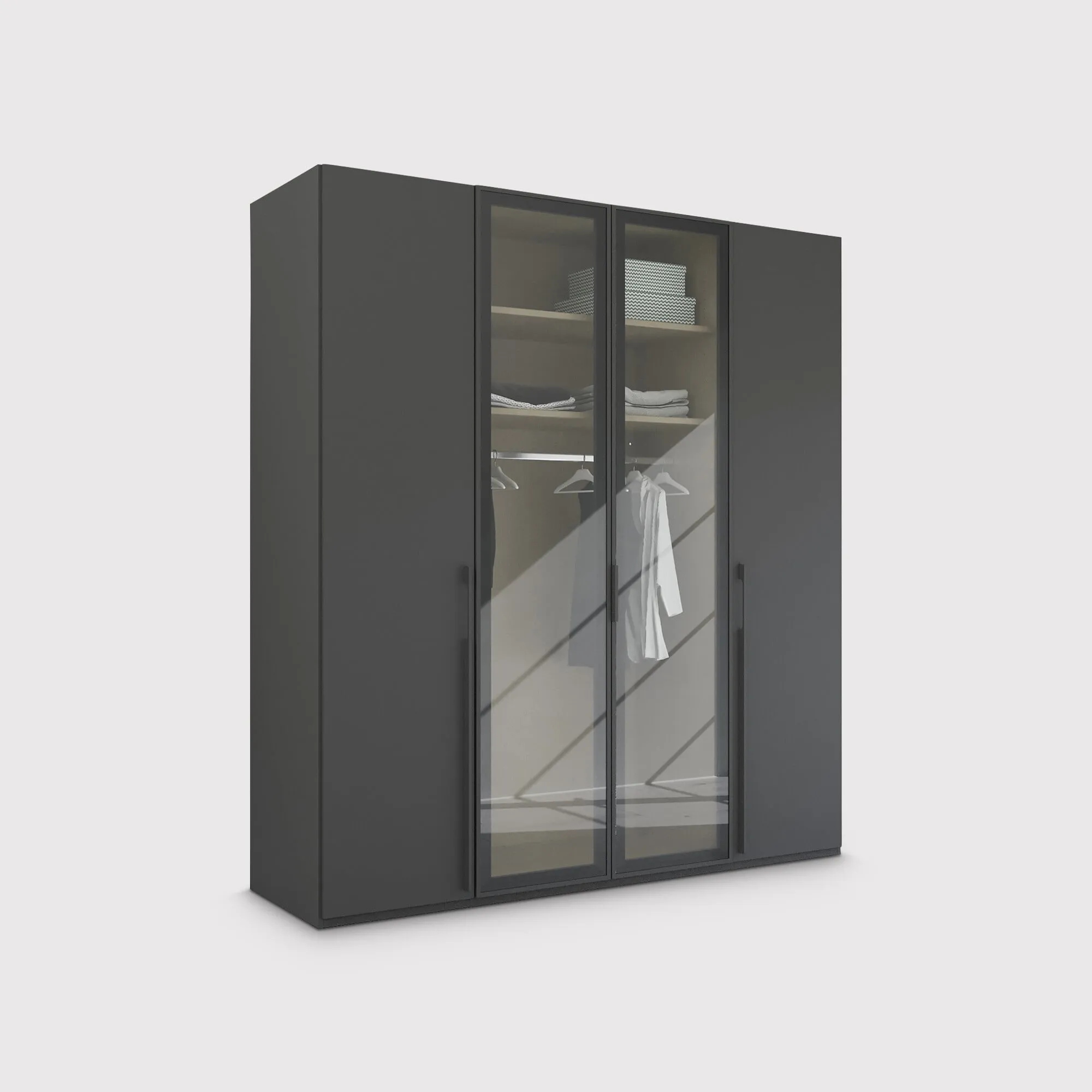 Kacey 4 Door Wardrobe with Glass Doors - Grey, Wood