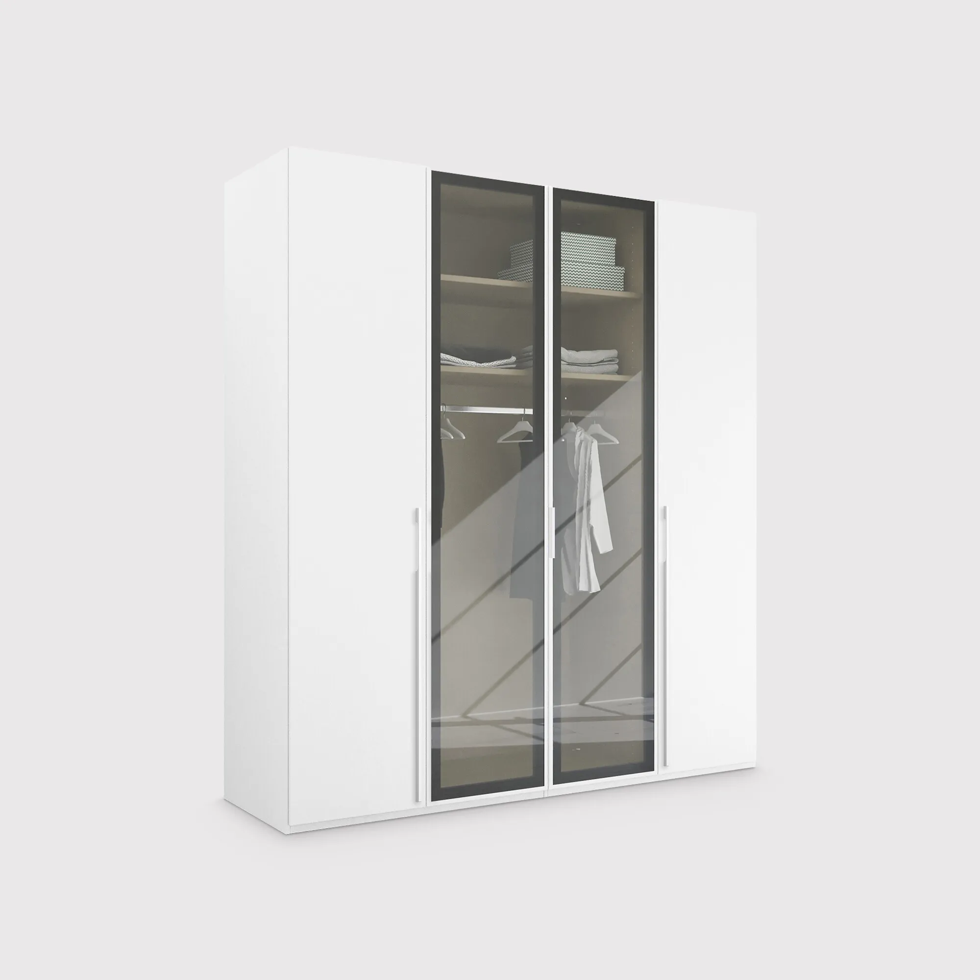 Kacey 4 Door Wardrobe with Glass Doors - White, Wood