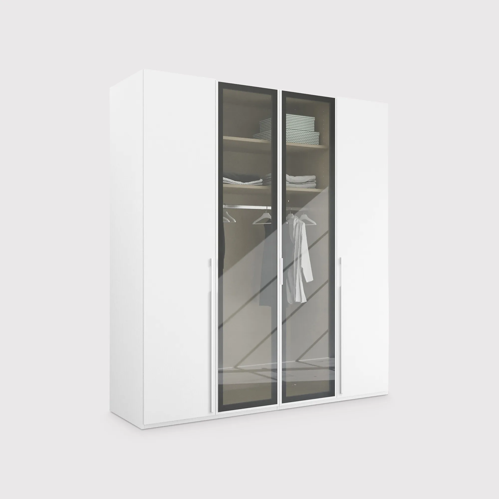Kacey 4 Door Wardrobe with Glass Doors - White, Wood