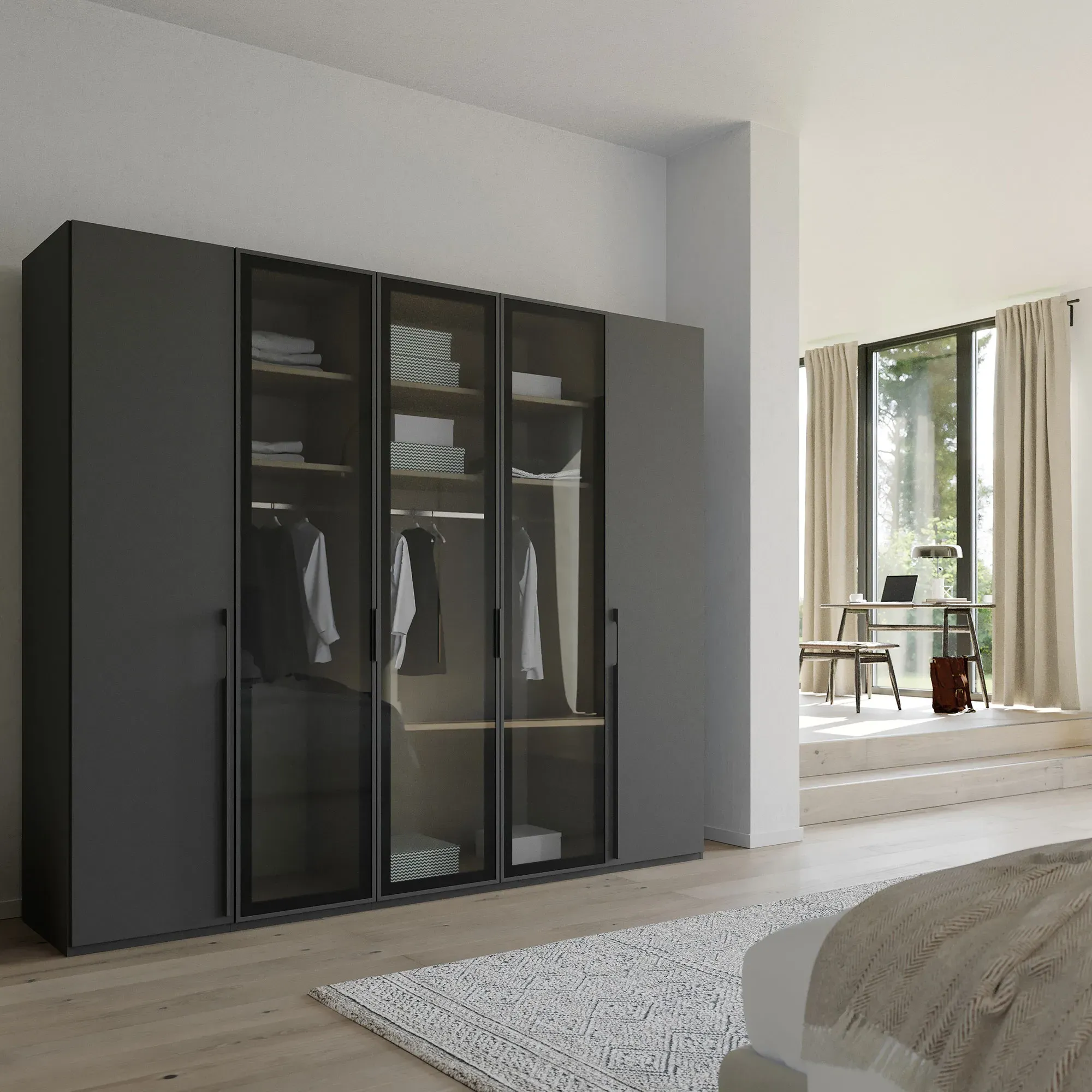 Kacey 5 Door Wardrobe with Glass Doors - Grey, Wood