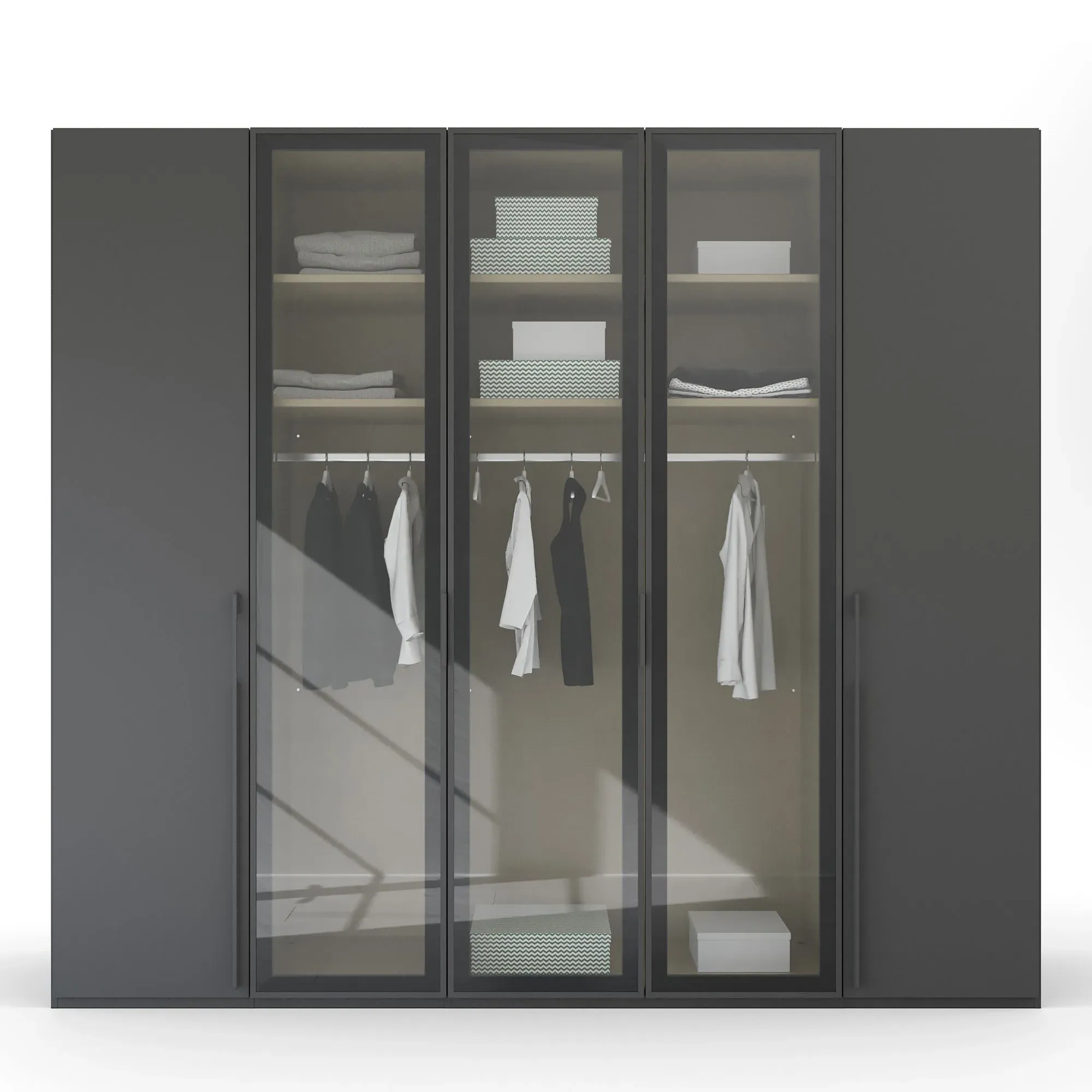 Kacey 5 Door Wardrobe with Glass Doors - Grey, Wood