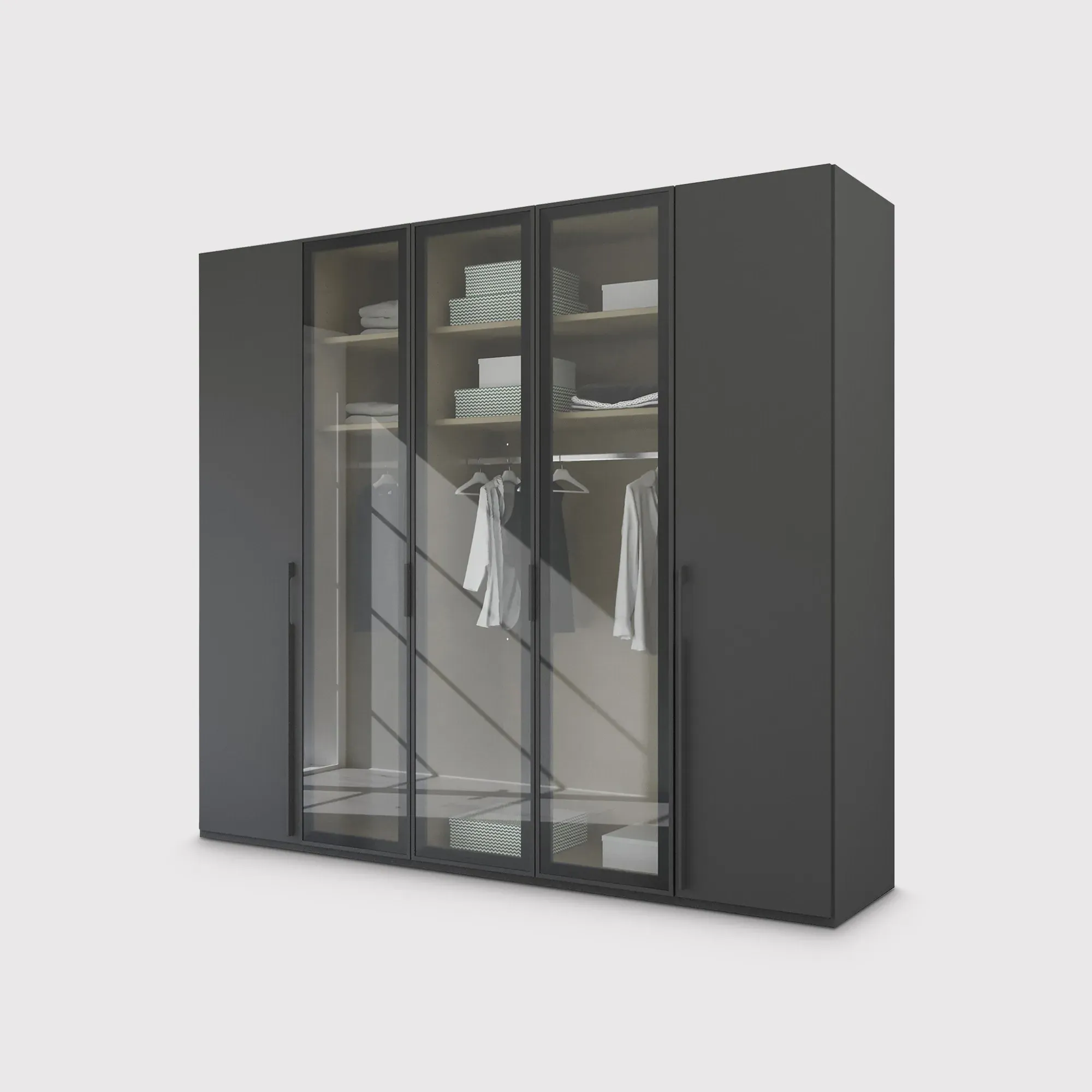 Kacey 5 Door Wardrobe with Glass Doors - Grey, Wood image