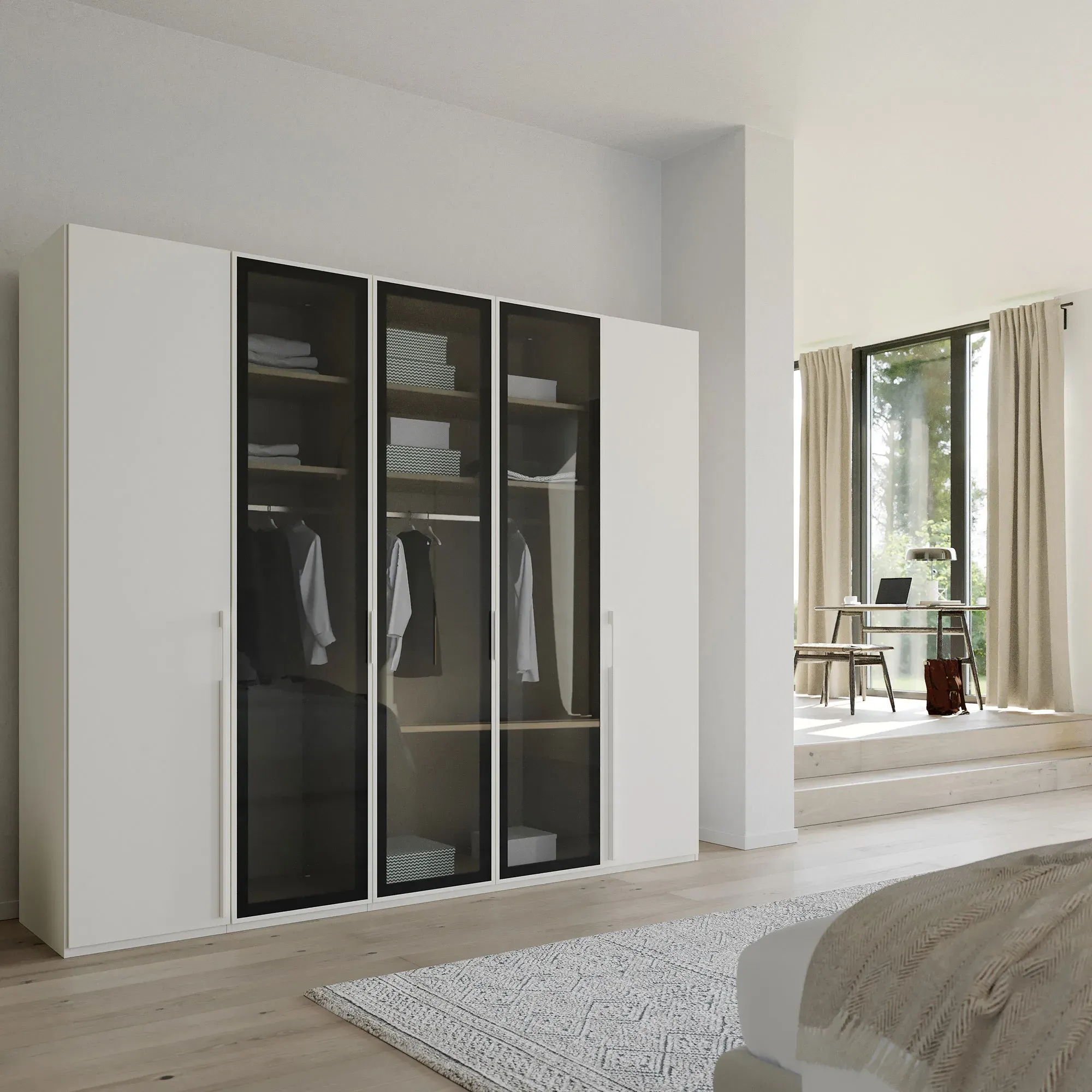 Kacey 5 Door Wardrobe with Glass Doors - White, Wood