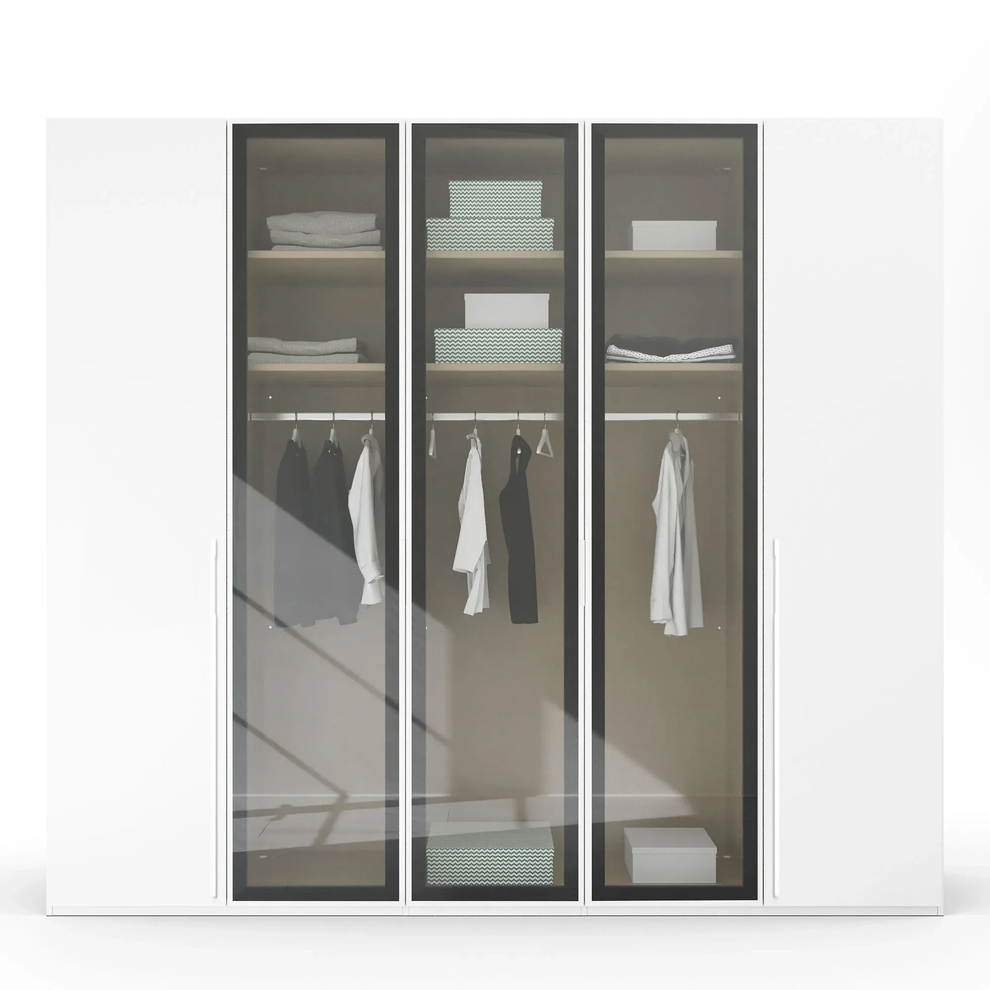Kacey 5 Door Wardrobe with Glass Doors - White, Wood