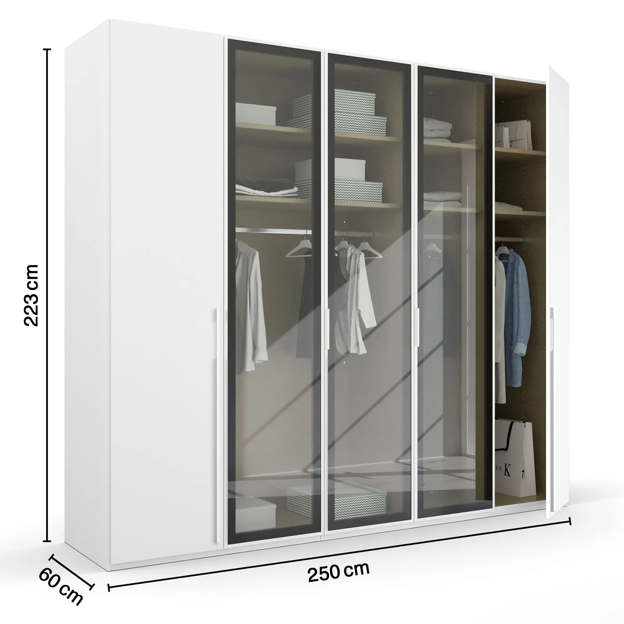 Kacey 5 Door Wardrobe with Glass Doors - White, Wood