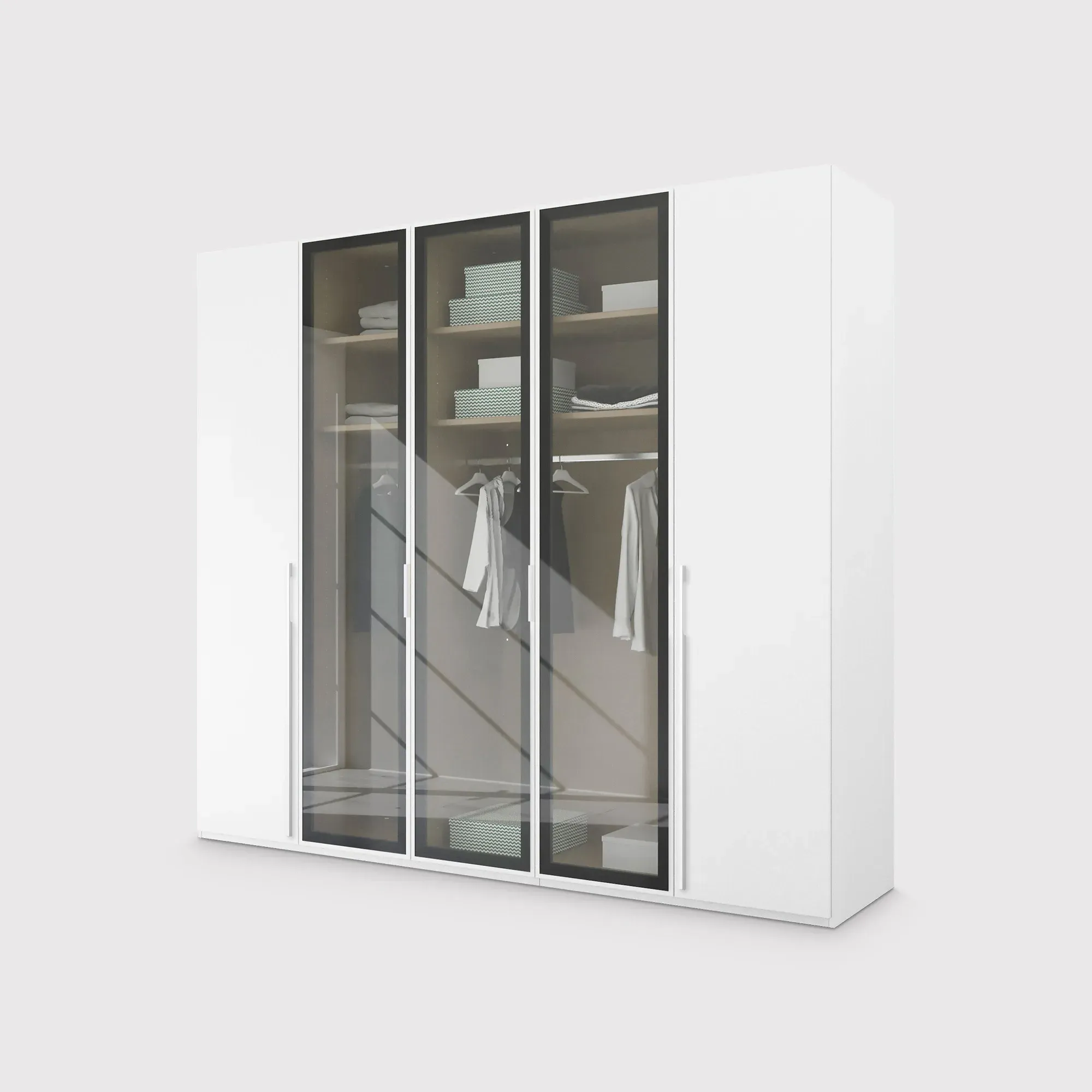 Kacey 5 Door Wardrobe with Glass Doors - White, Wood