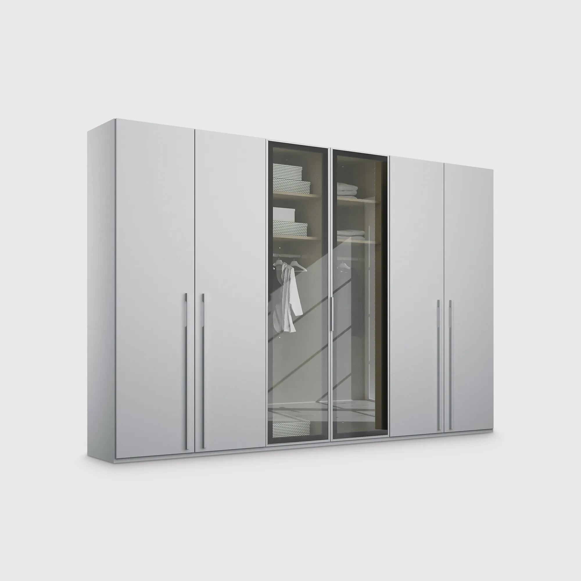 Kacey 6 Door Wardrobe with Glass Doors - Grey, Wood