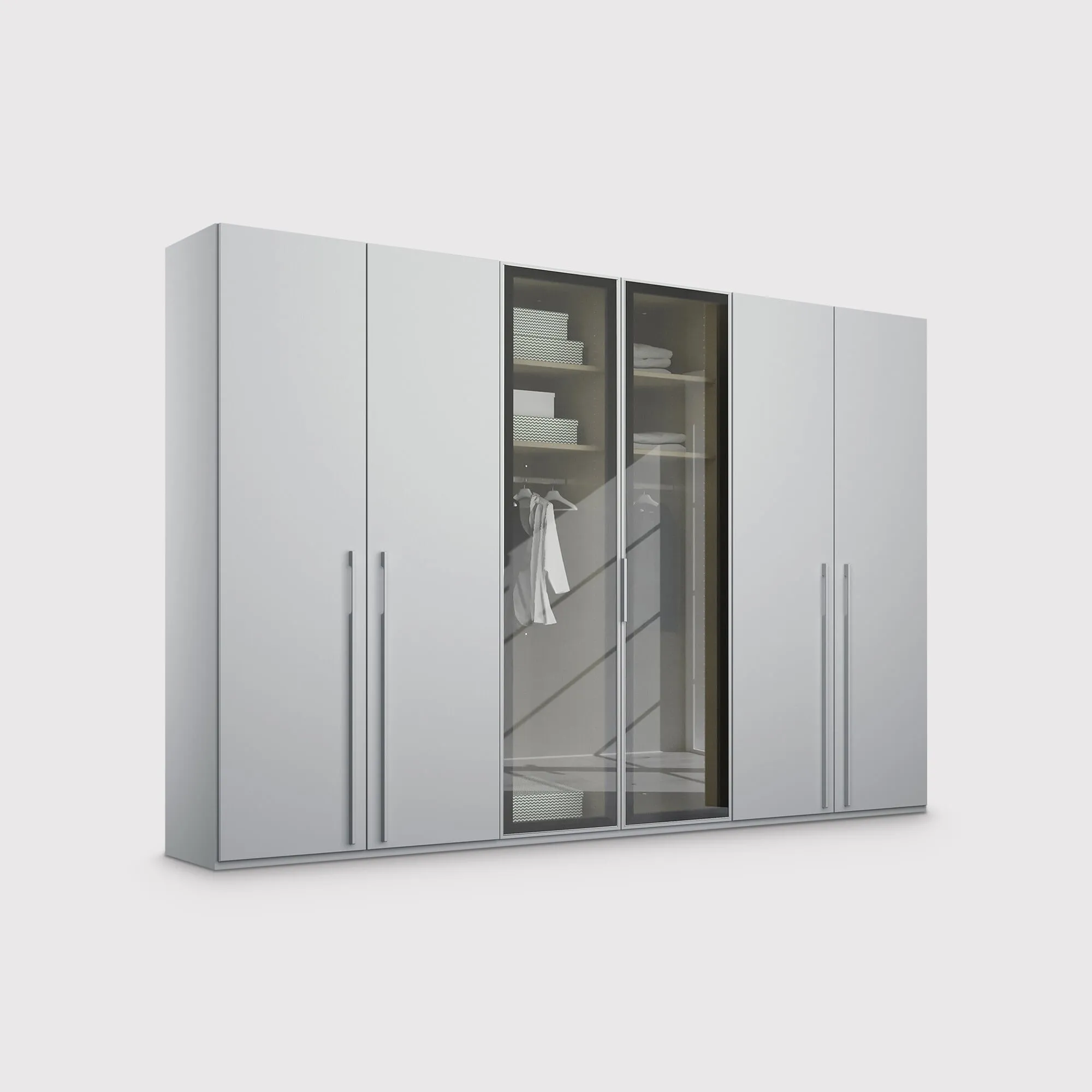 Kacey 6 Door Wardrobe with Glass Doors - Grey, Wood
