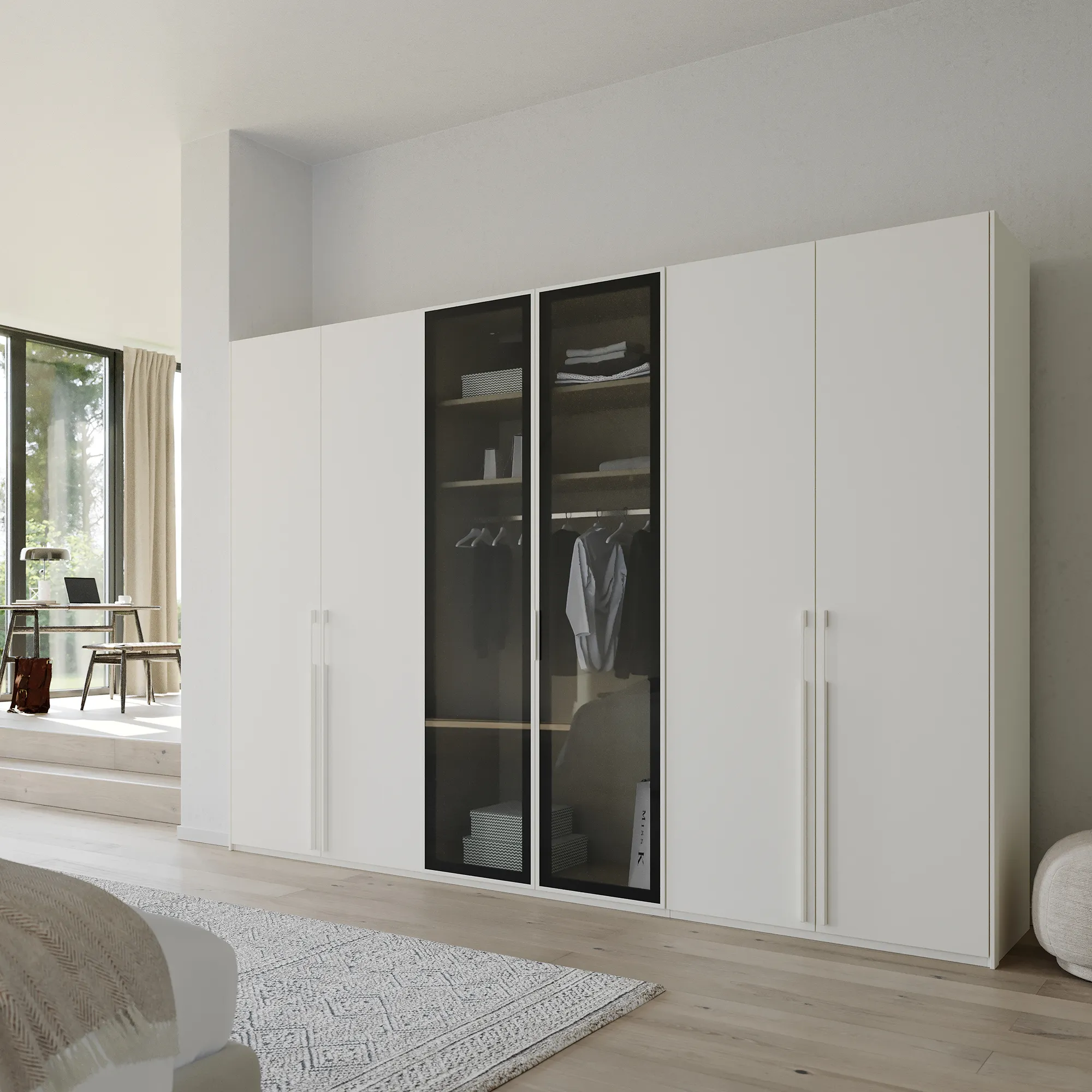 Kacey 6 Door Wardrobe with Glass Doors - White, Wood