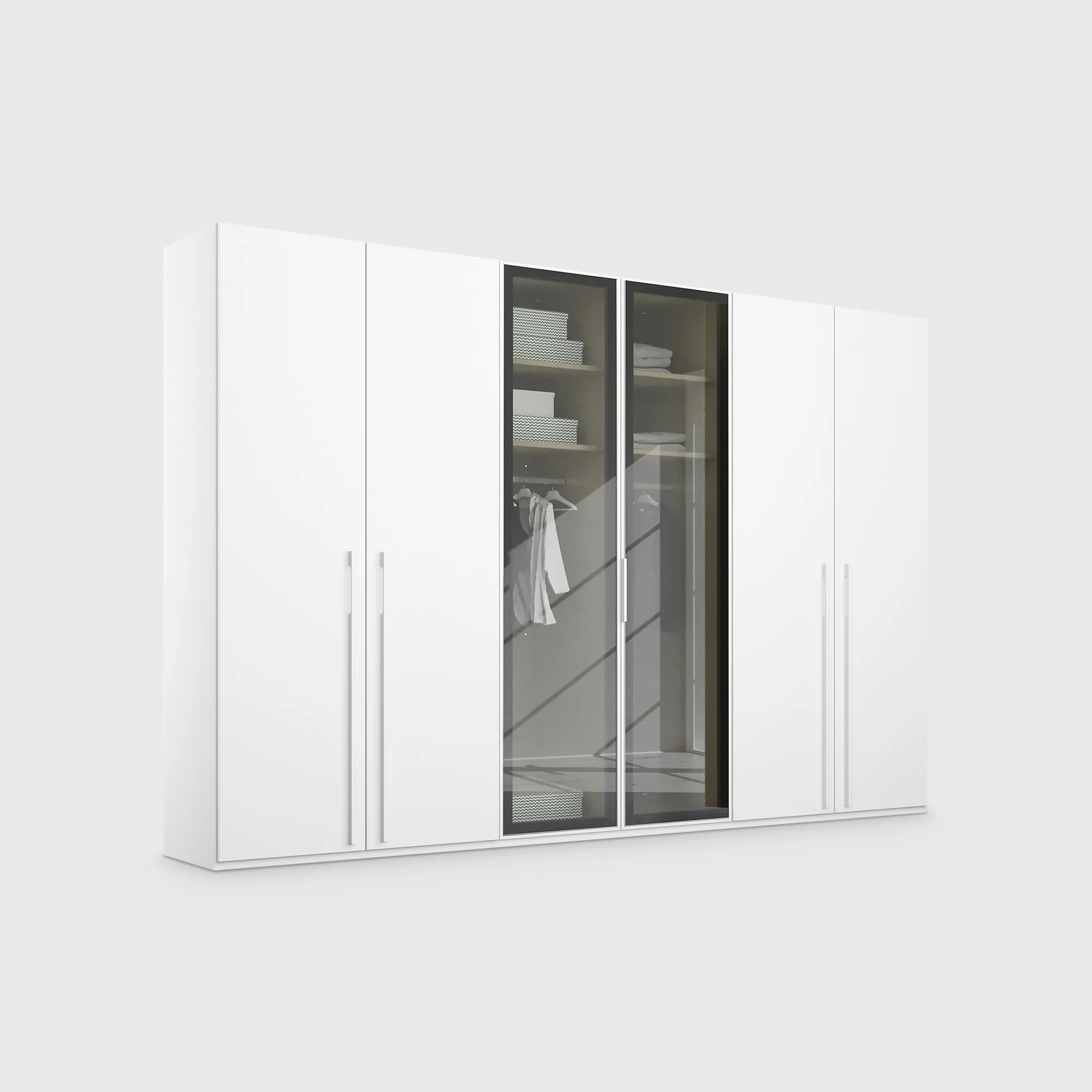 Kacey 6 Door Wardrobe with Glass Doors - White, Wood