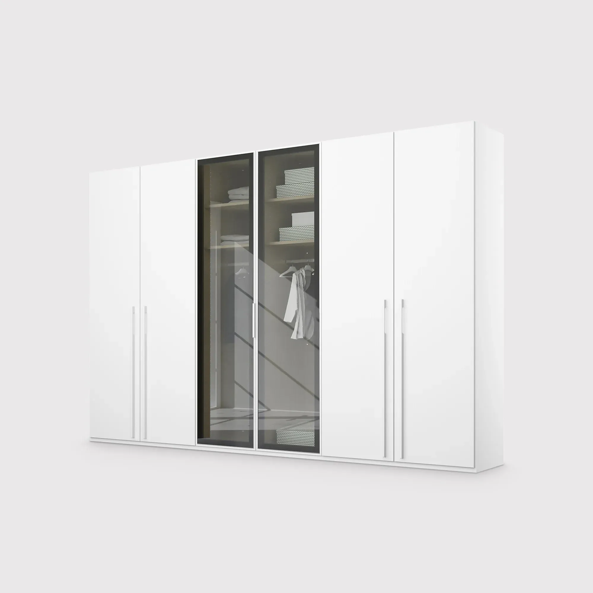 Kacey 6 Door Wardrobe with Glass Doors - White, Wood