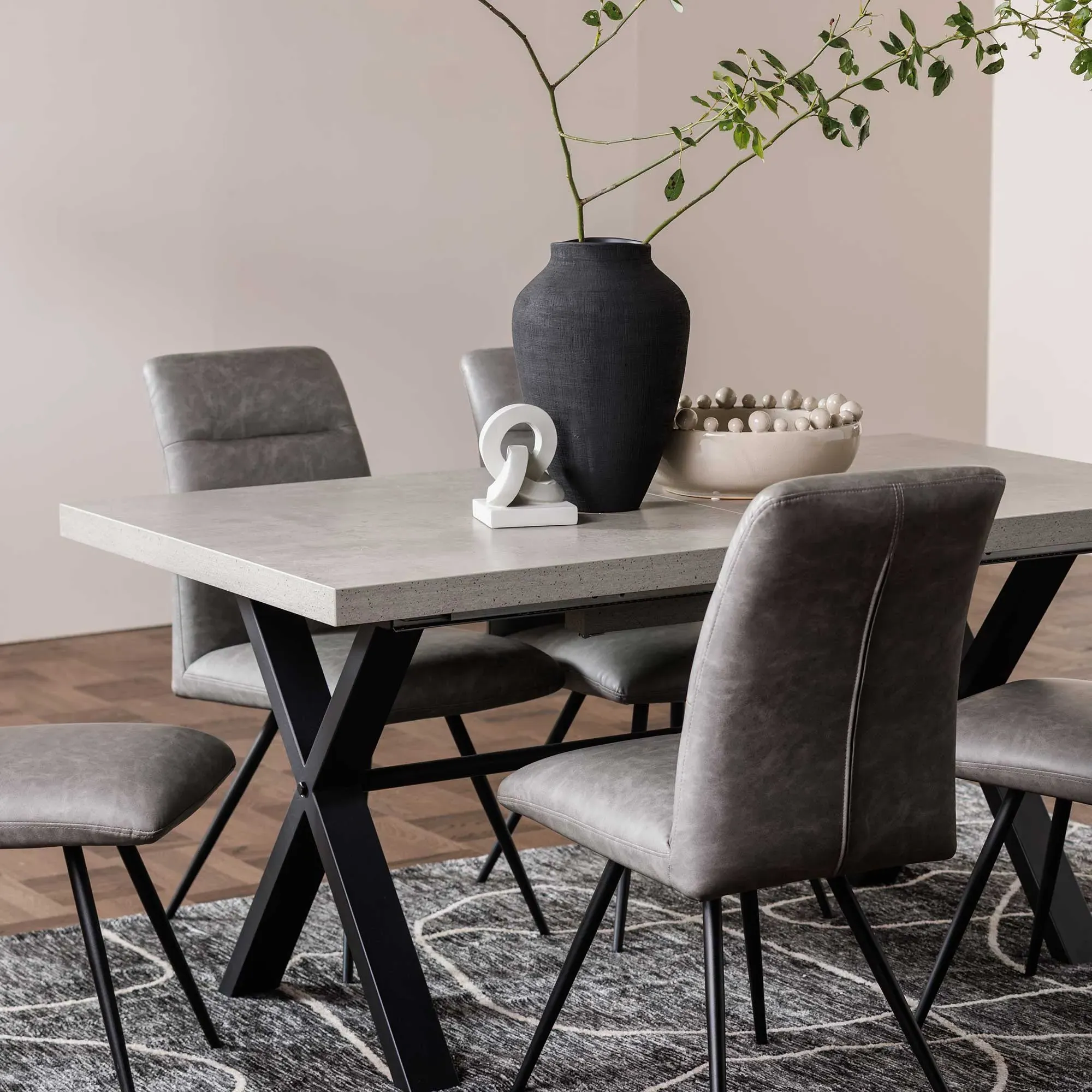 Kalmer Extendable Dining Table - Grey, Concrete Effect