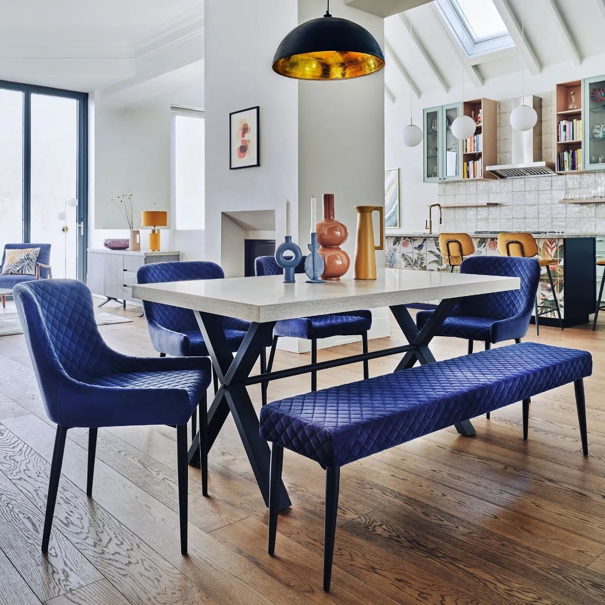 Kalmer Fixed Dining Table - Grey, Concrete Effect