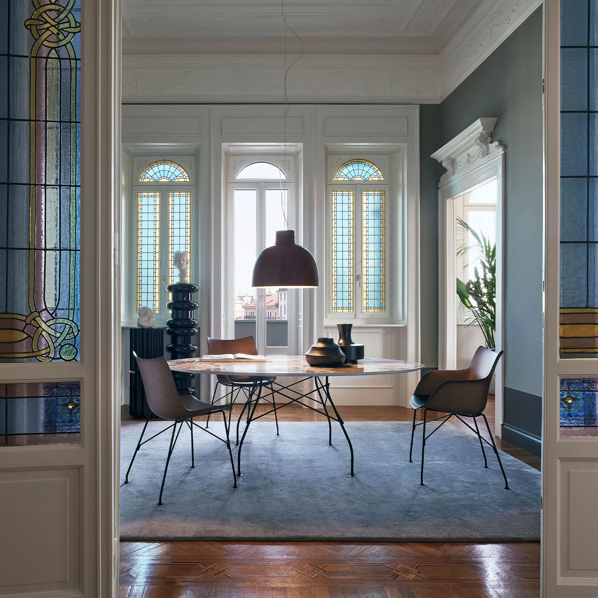 Kartell Glossy Round Dining Table - Bronze, Stoneware