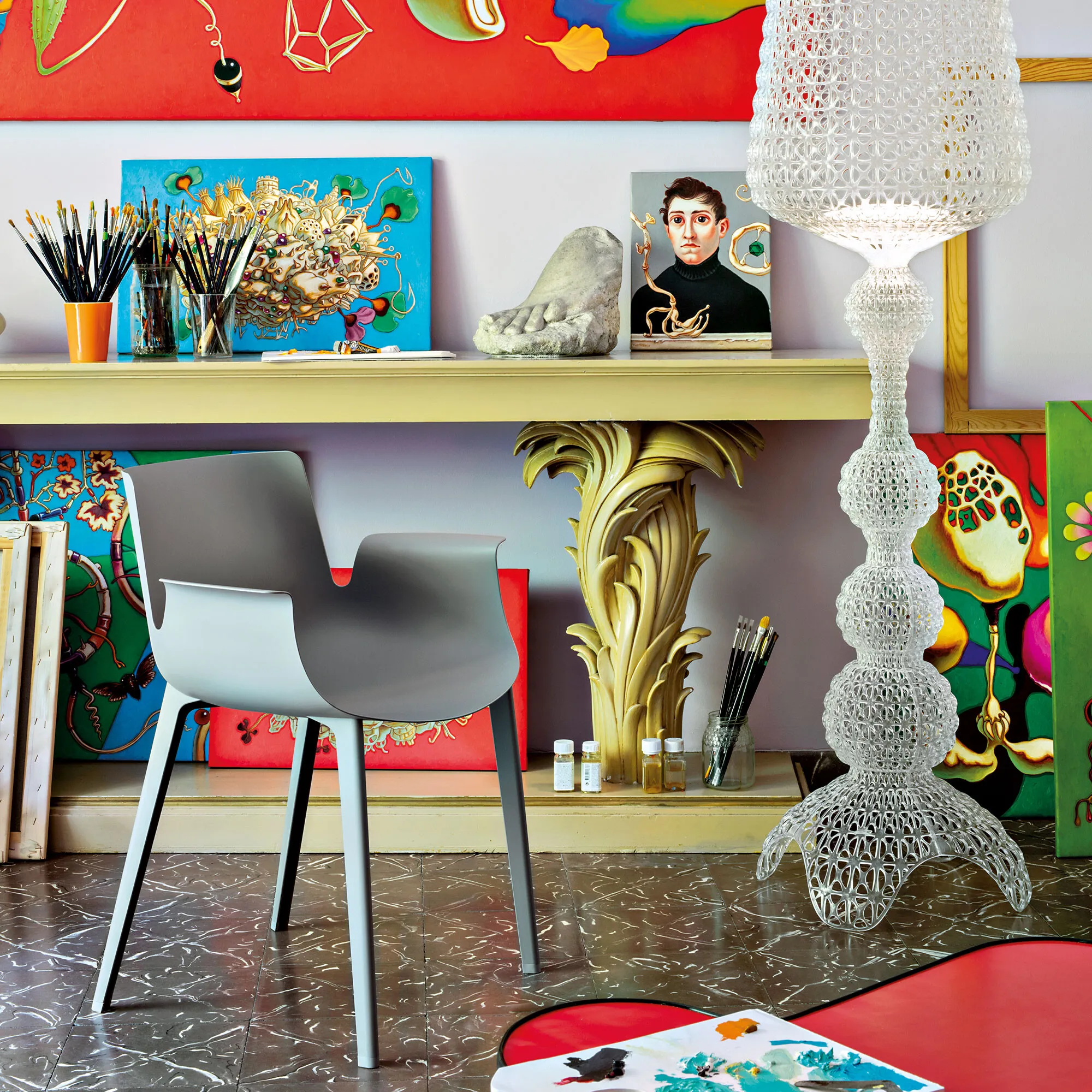 Kartell Piuma Dining Chair with Arms - Grey