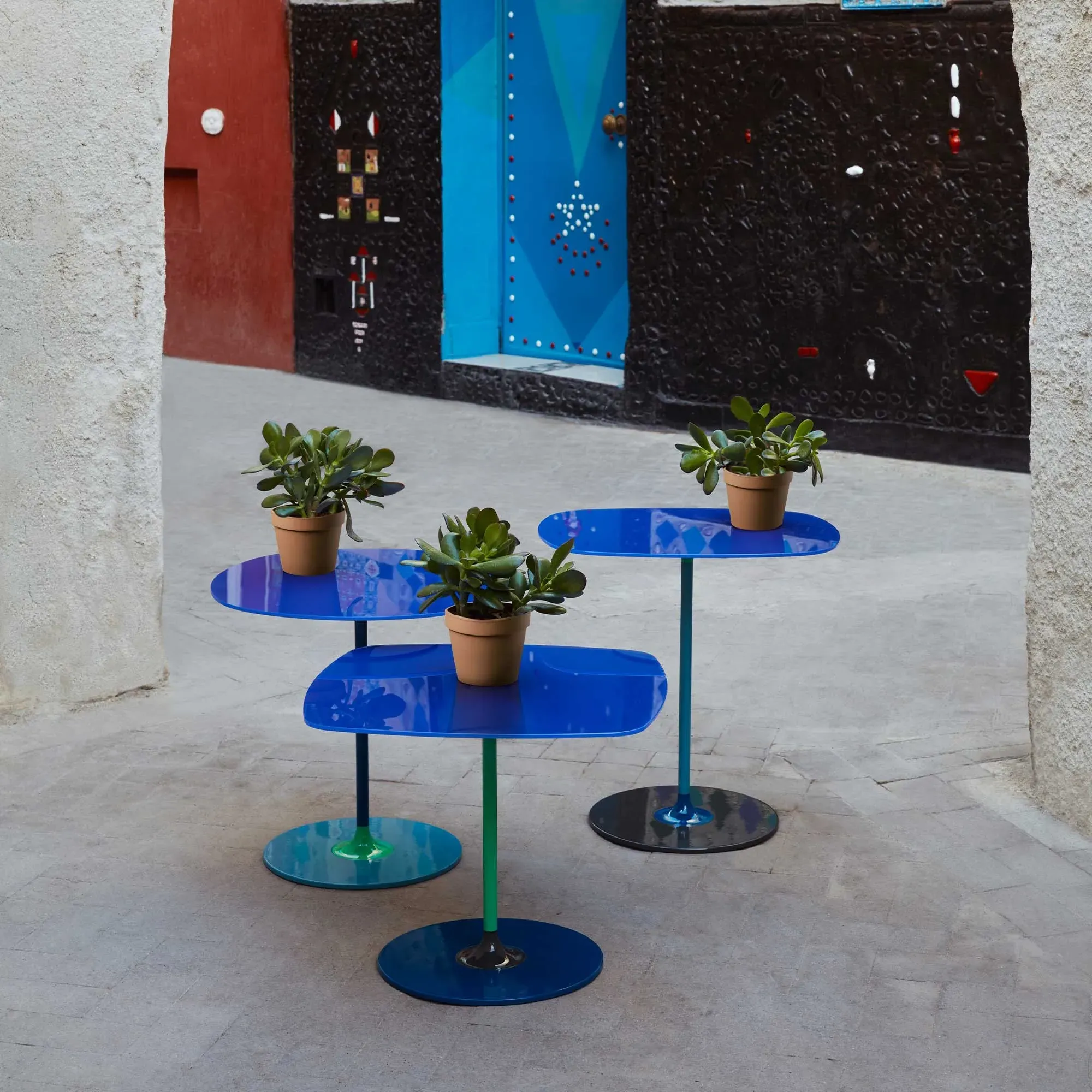 Kartell Thierry Set of 3 Side Tables - Blue, Glass