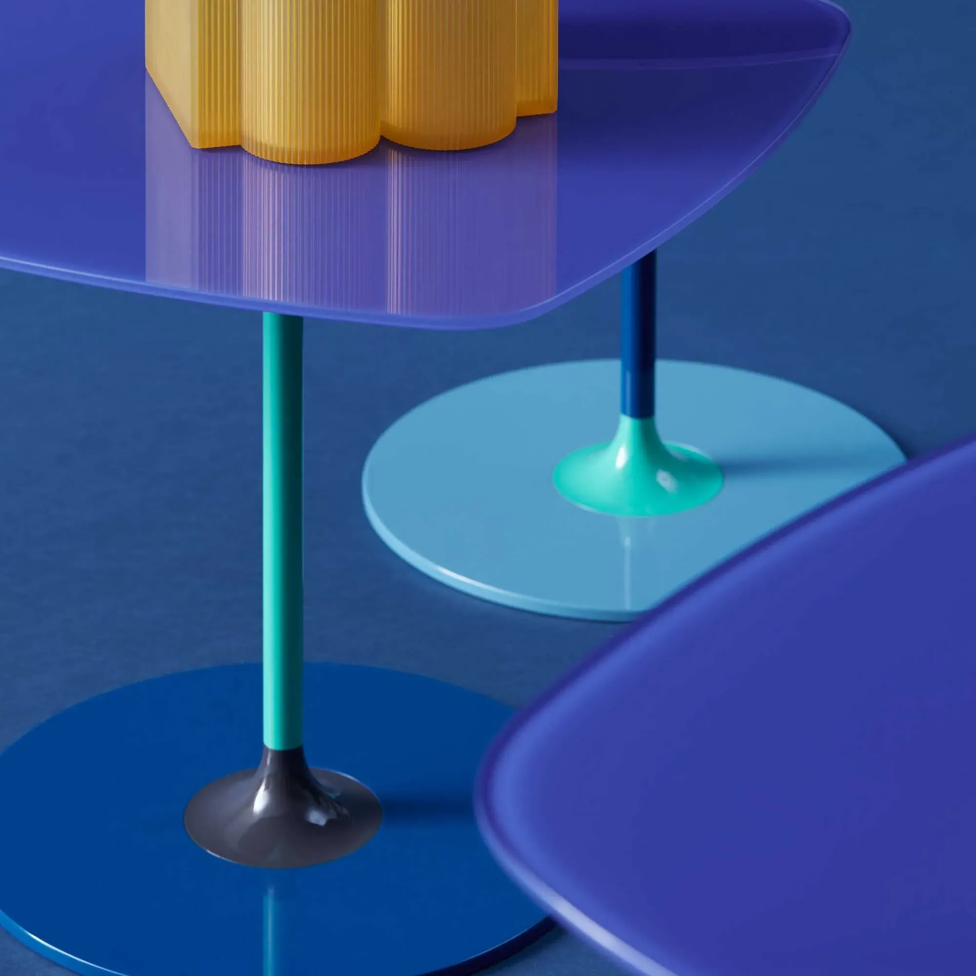 Kartell Thierry Set of 3 Side Tables - Blue, Glass
