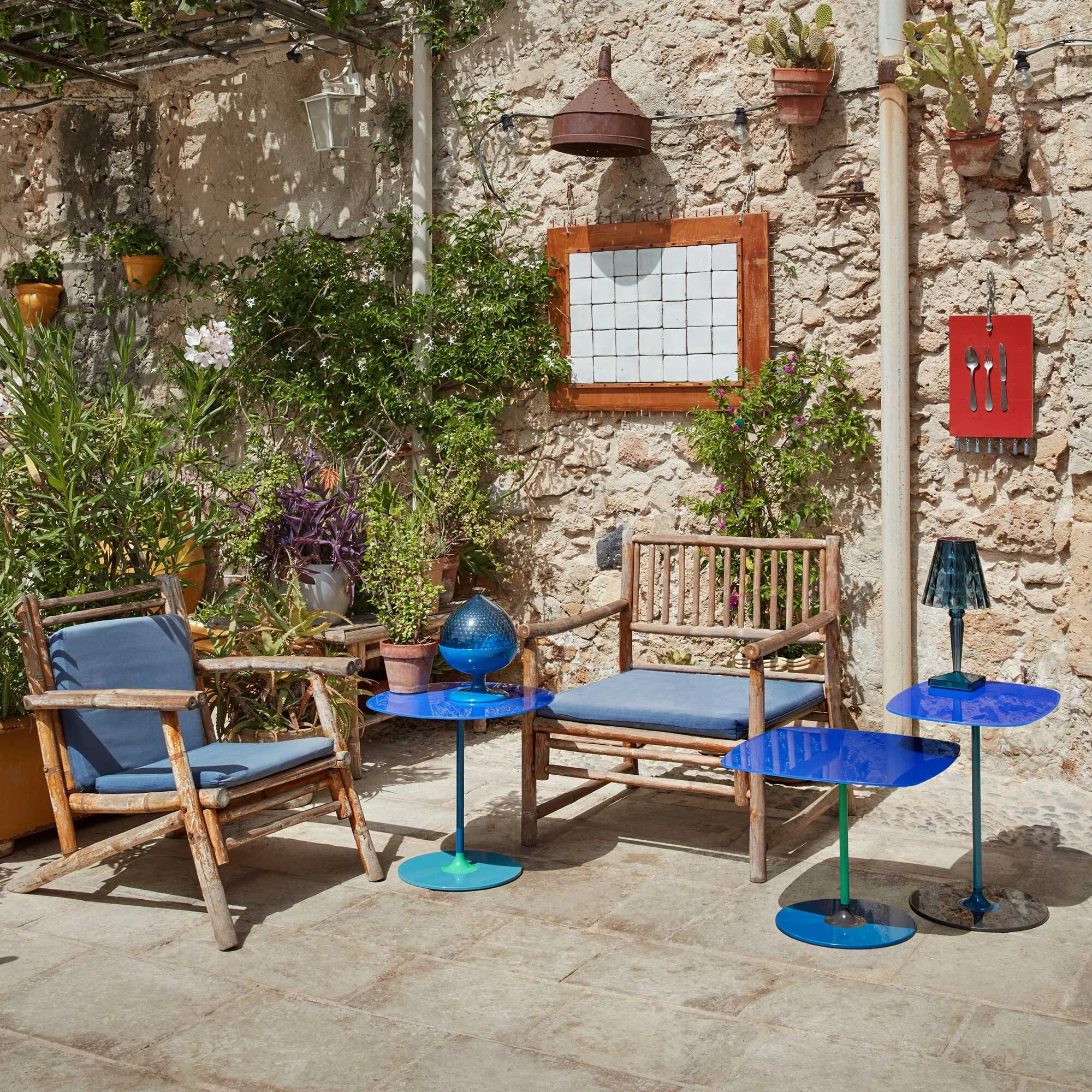 Kartell Thierry Set of 3 Side Tables - Blue, Glass