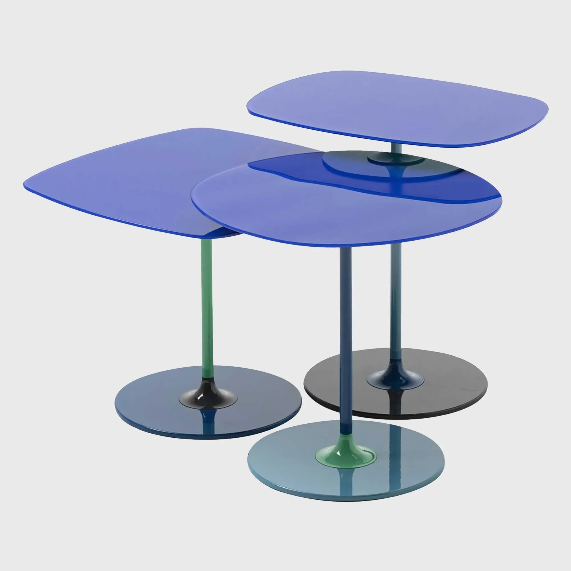 Kartell Thierry Set of 3 Side Tables - Blue, Glass