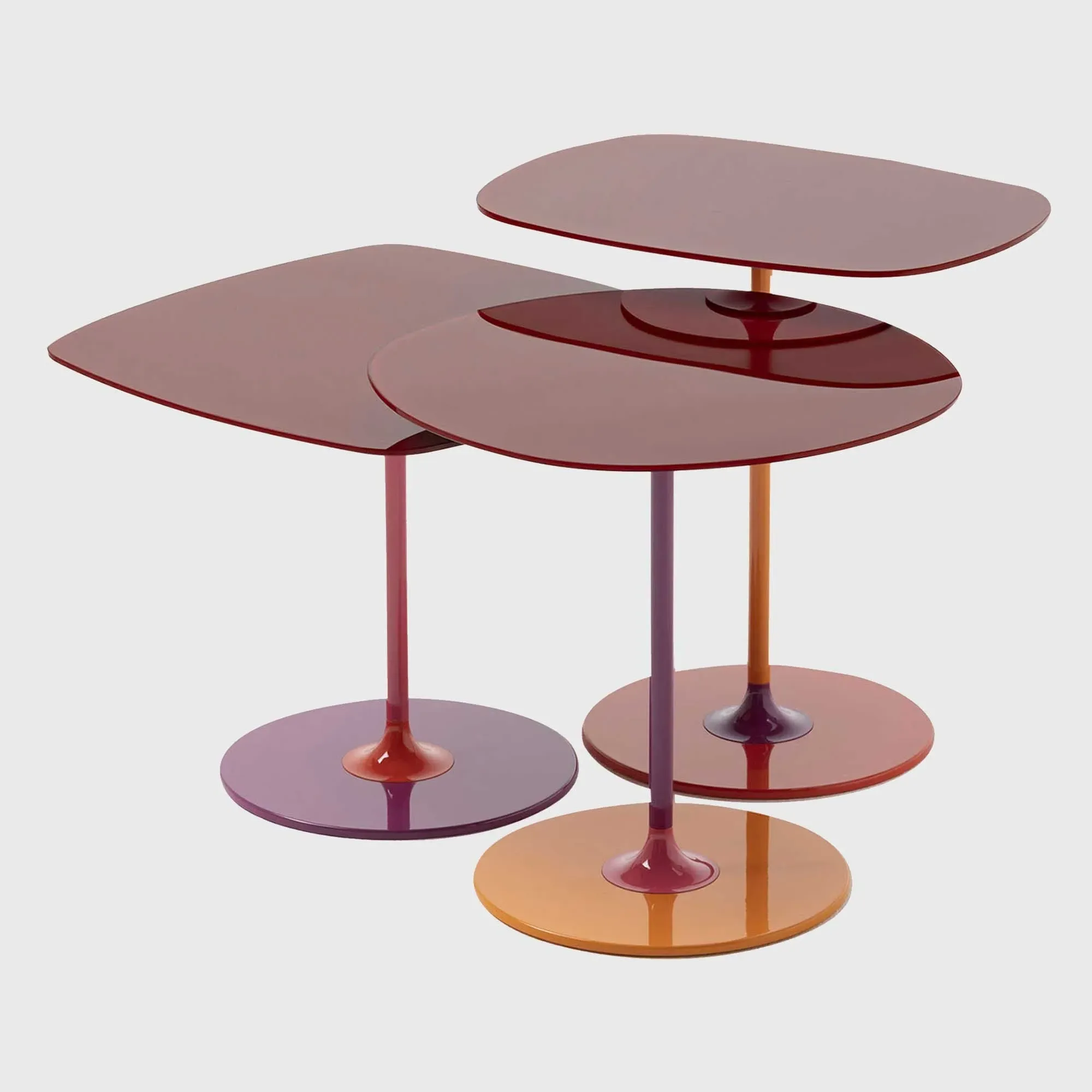 Kartell Thierry Set of 3 Side Tables - Red, Glass