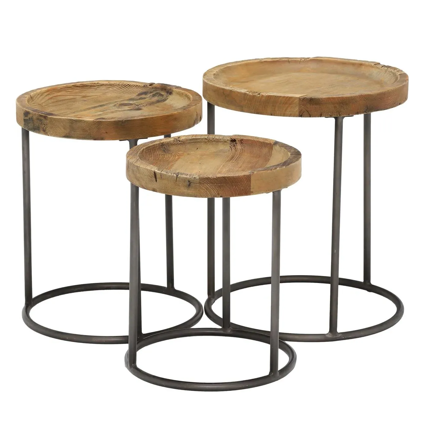 Keeler Set of 3 Round Tables - Brown, Pine Wood