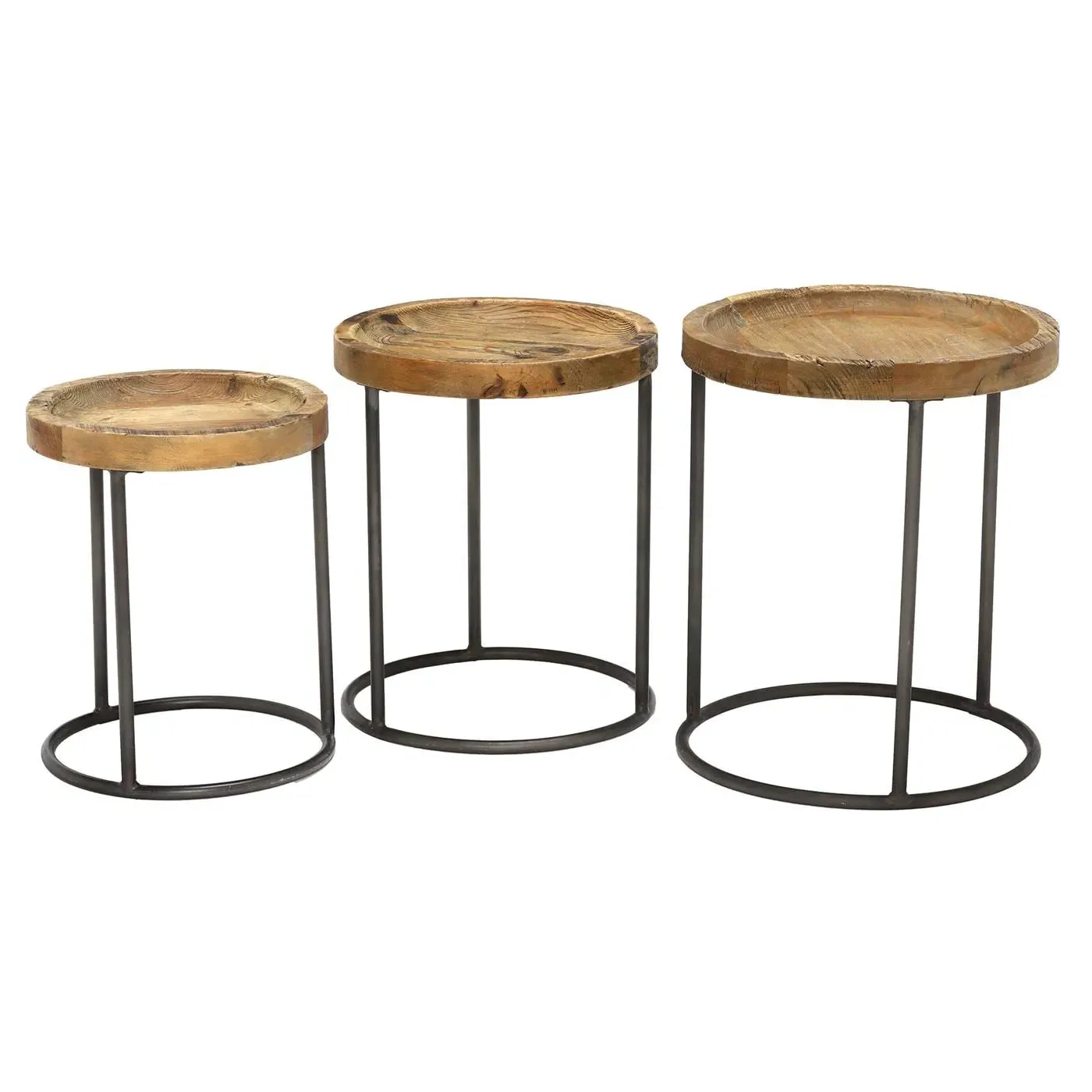 Keeler Set of 3 Round Tables - Brown, Pine Wood