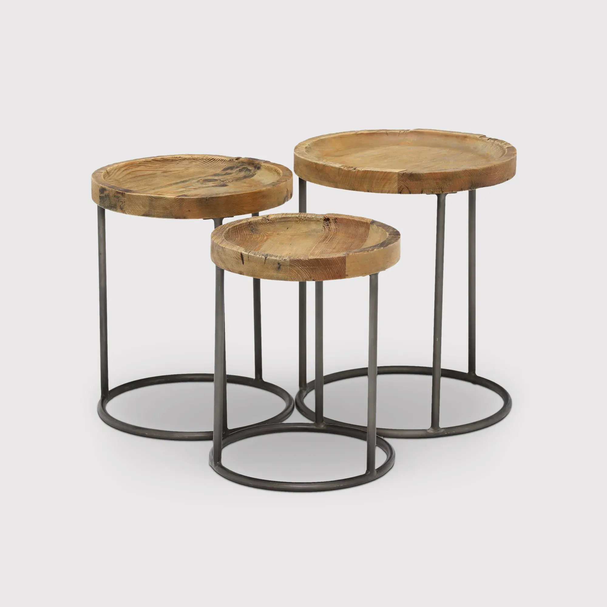 Keeler Set of 3 Round Tables - Brown, Pine Wood image