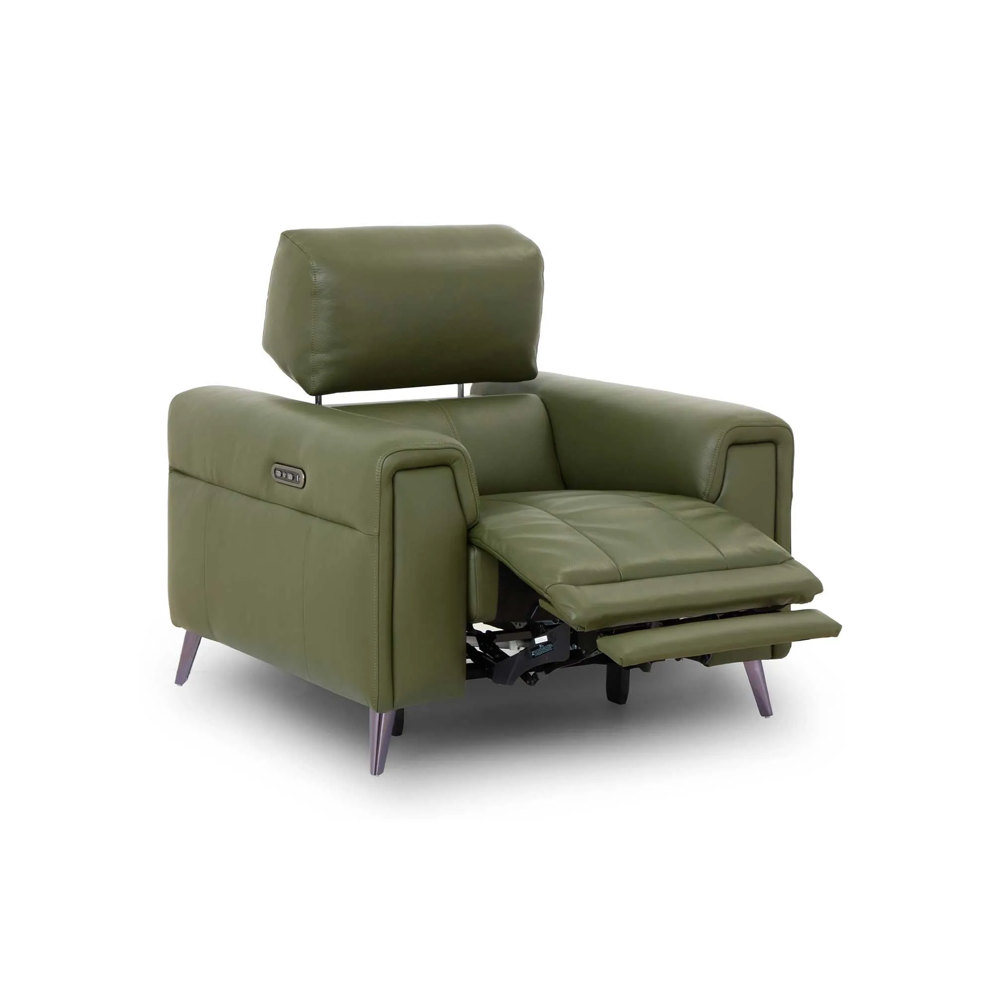 Kerren Power Recliner Armchair with Head Tilt - Green, Leather