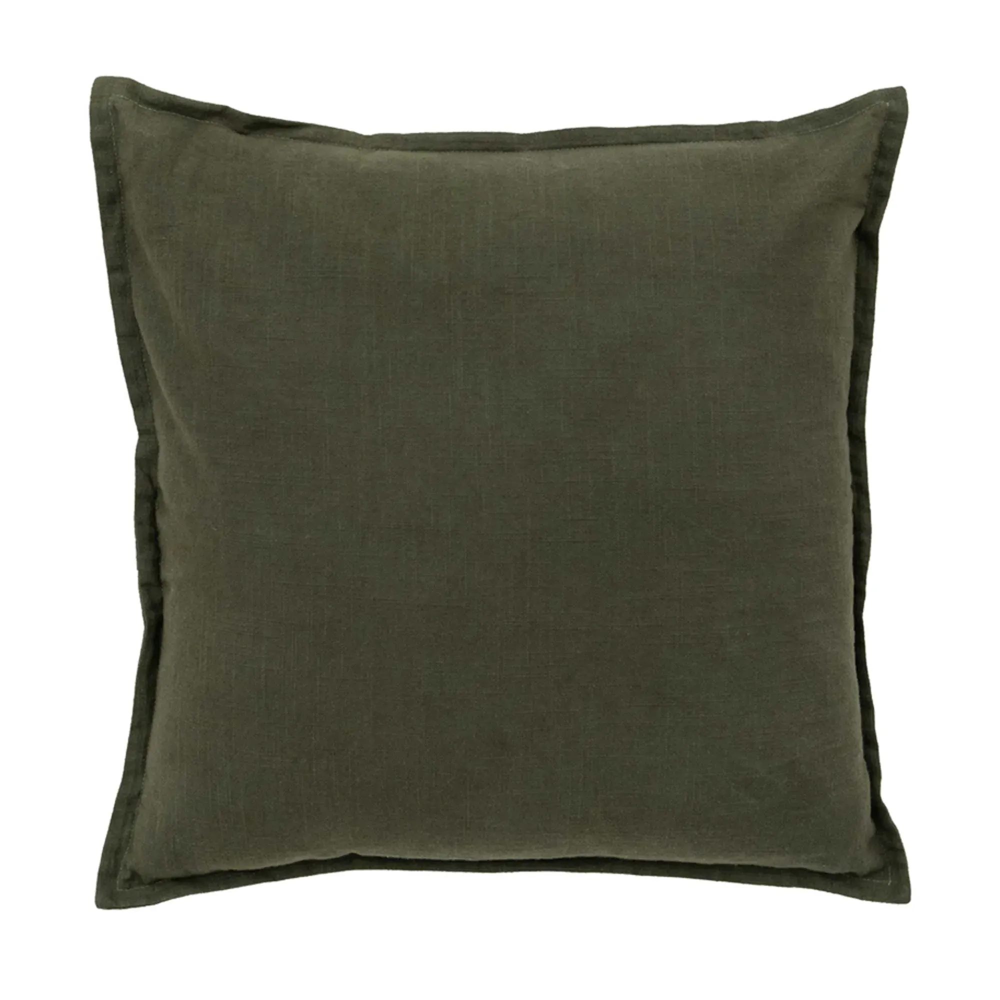 Khaki Border Square Cushion - Green, Cotton