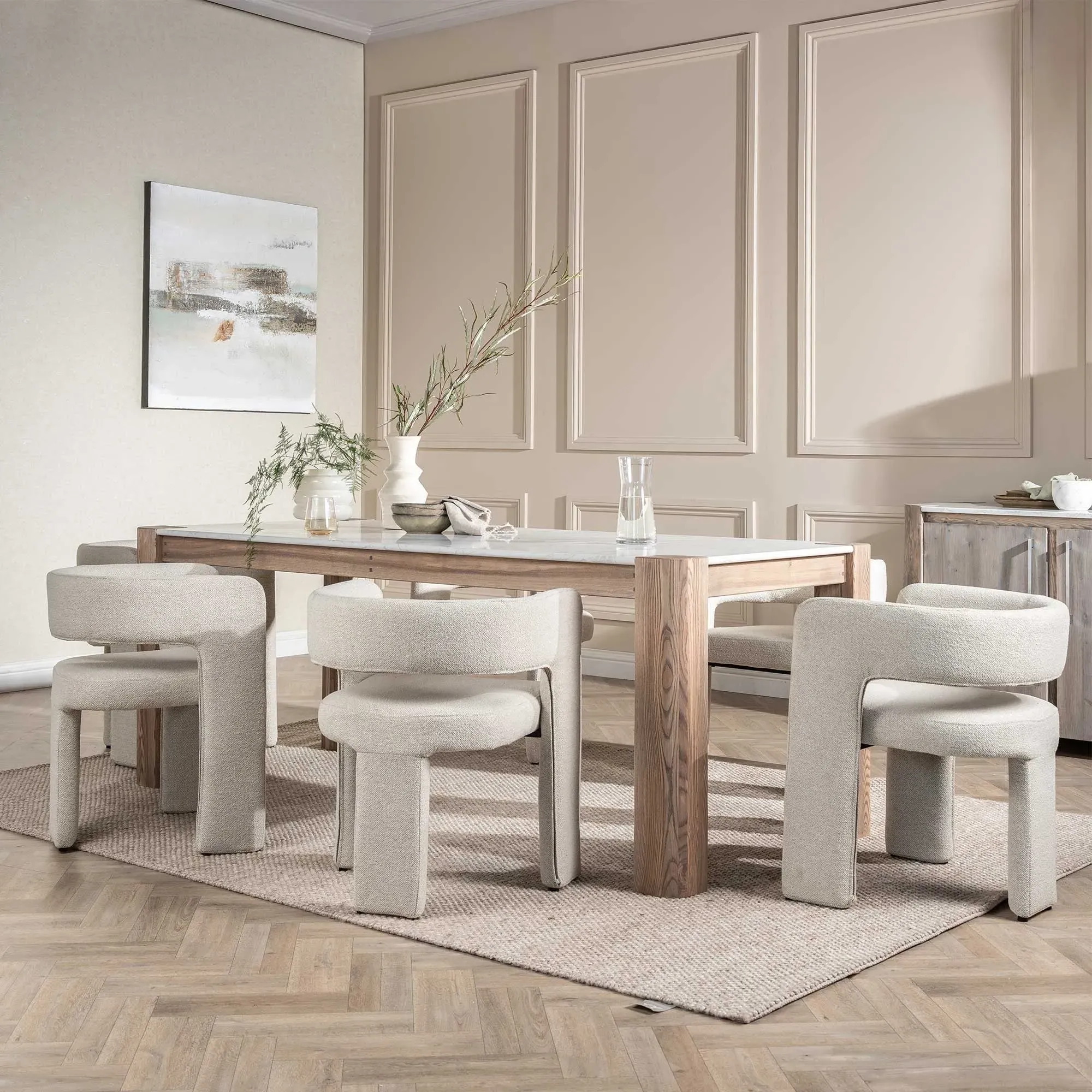 Koda Dining Chair with Arms - White, Fabric