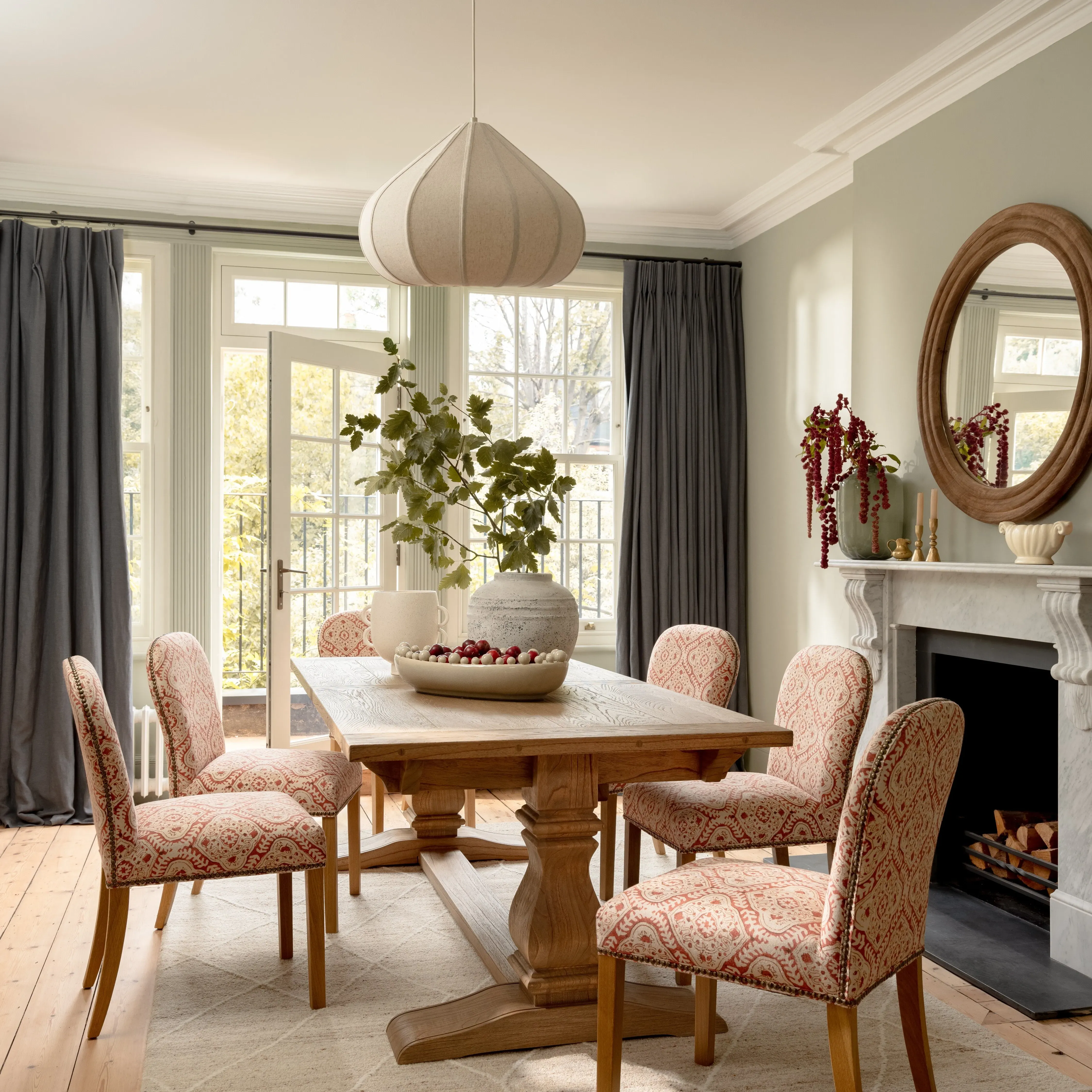 Large Curved Pendant Light - Neutral, Linen
