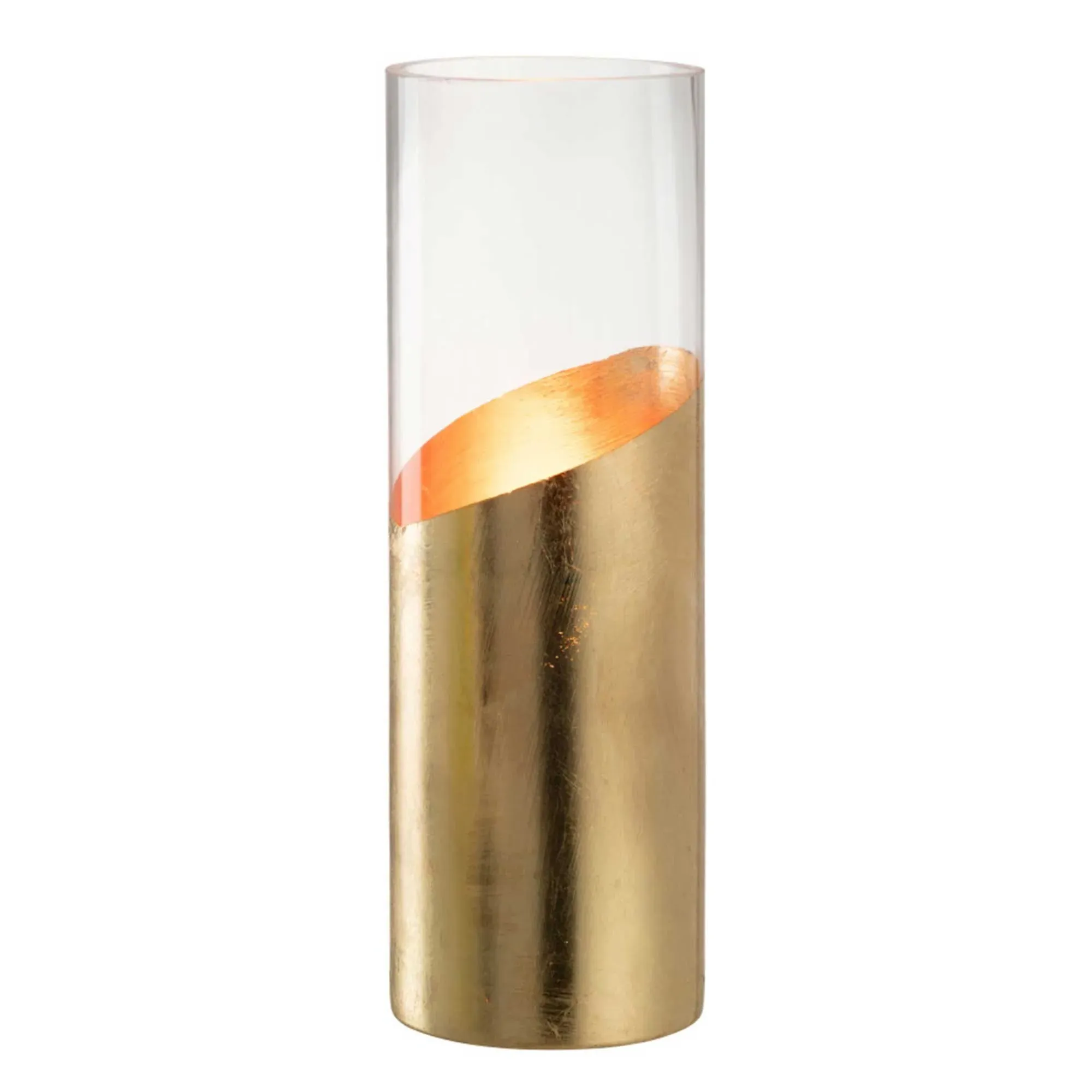 Large Glass Cylinder Hurricane - Gold