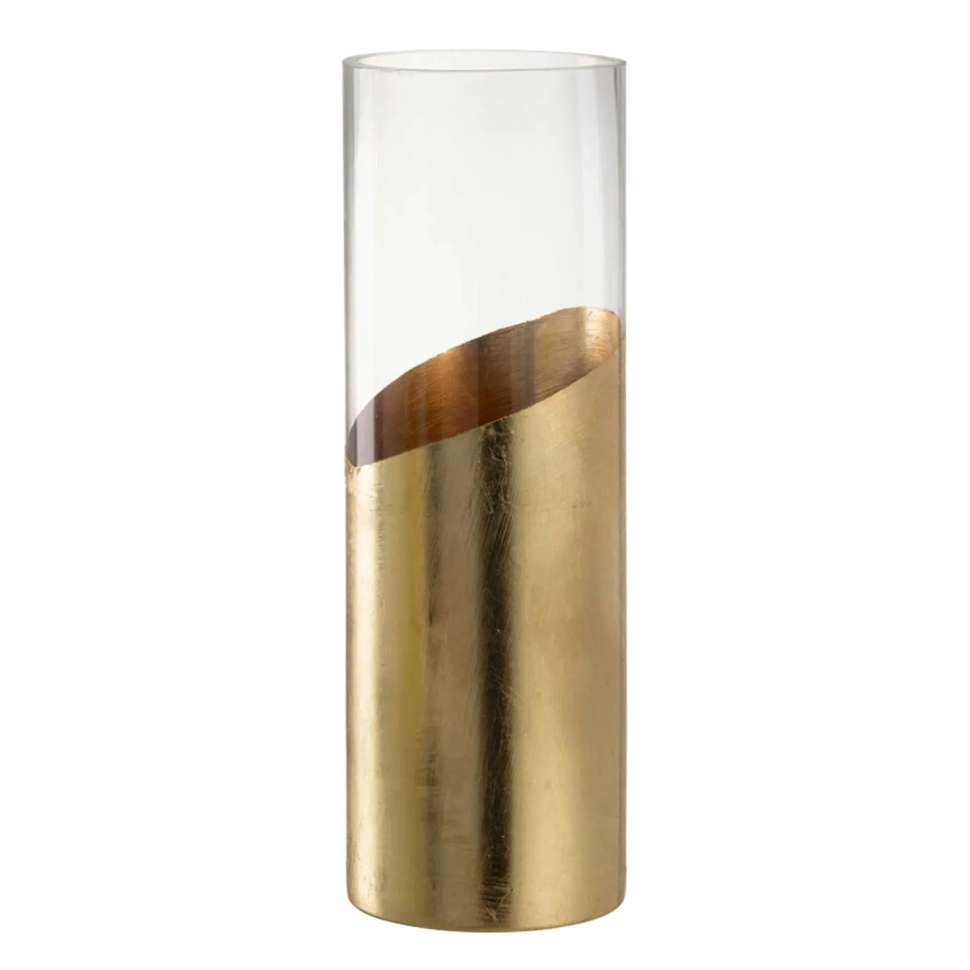 Large Glass Cylinder Hurricane - Gold