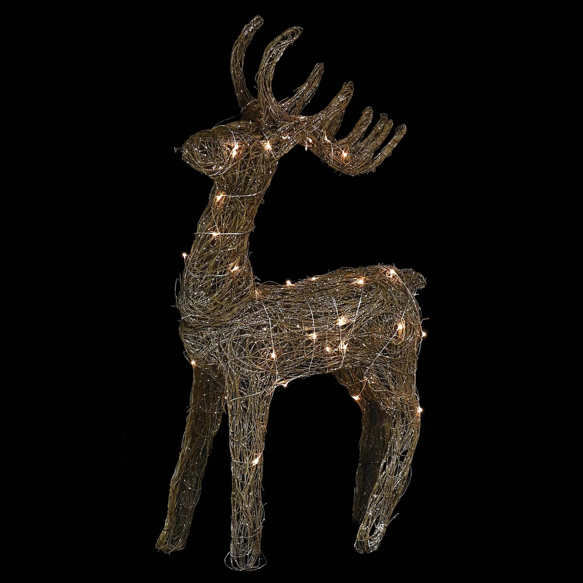 Large Lit Rattan Reindeer - Gold, Metal